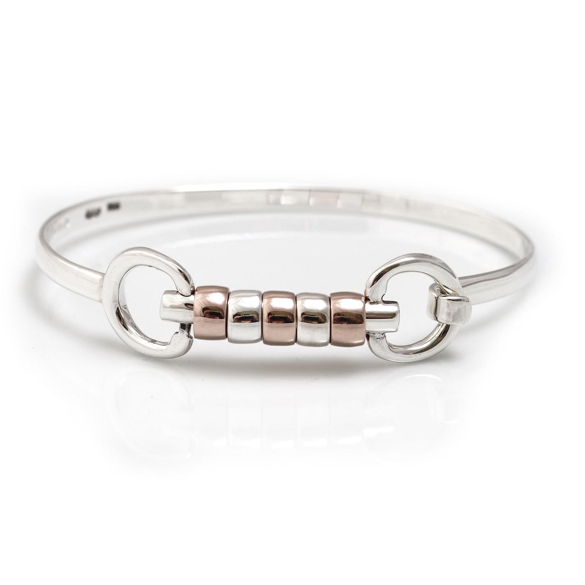 Exclusive Sterling Silver &amp; 18ct Rose Gold Vermeil Cherry Roller Snaffle Bangle - Equestrian Jewellery