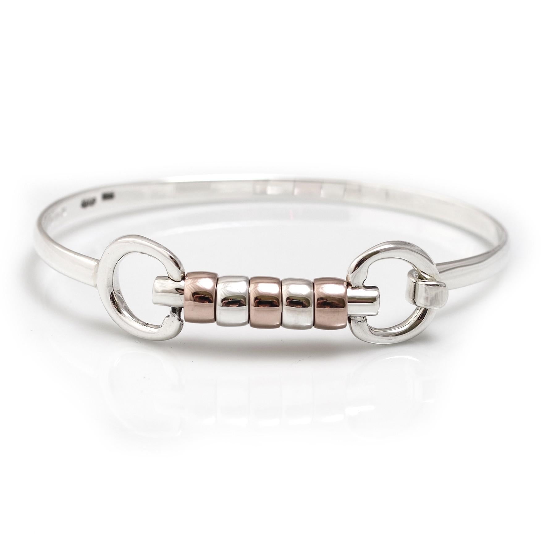 Exclusive Sterling Silver & 18ct Rose Gold Vermeil Cherry Roller Snaffle Bangle - Equestrian Jewellery