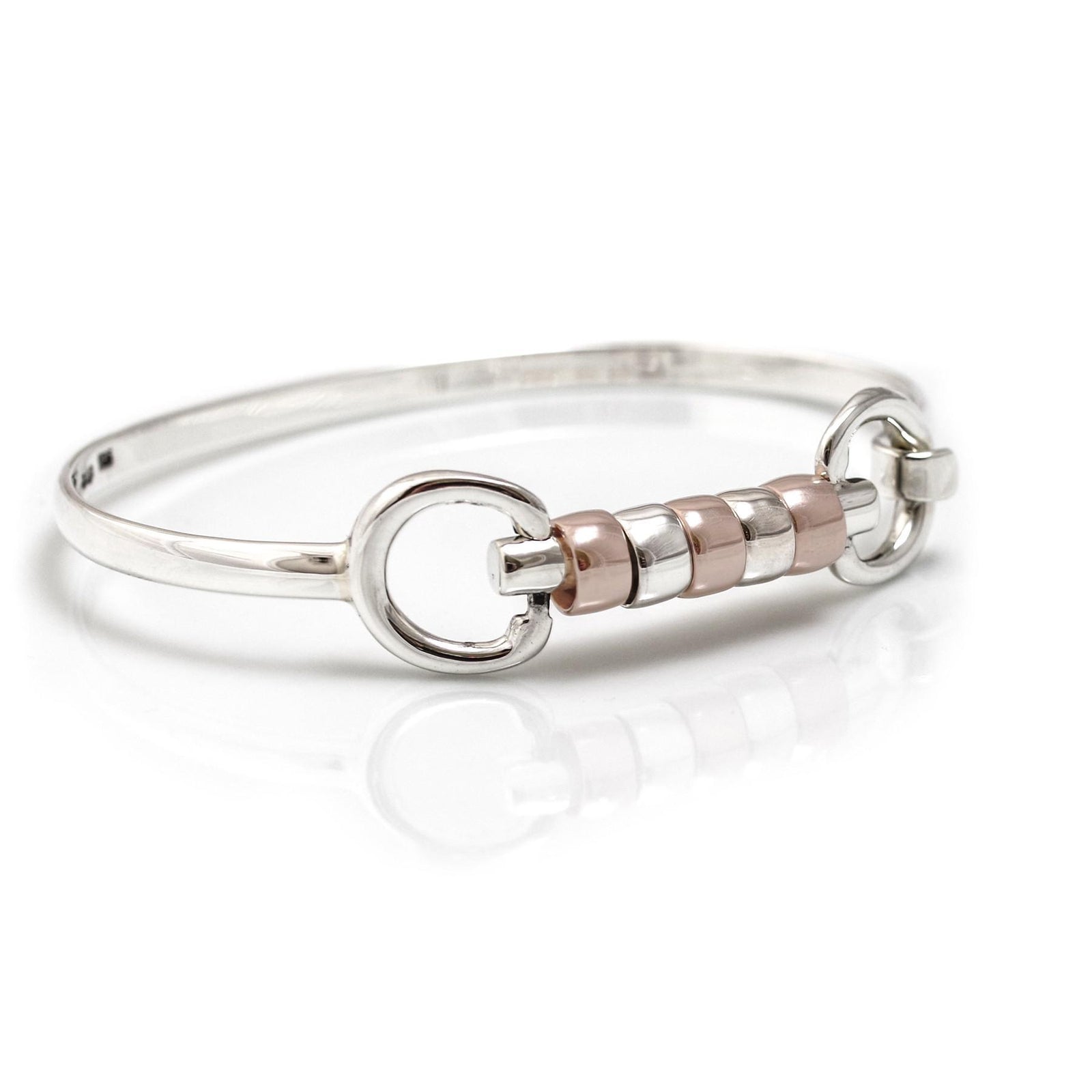 Exclusive Sterling Silver & 18ct Rose Gold Vermeil Cherry Roller Snaffle Bangle - Equestrian Jewellery