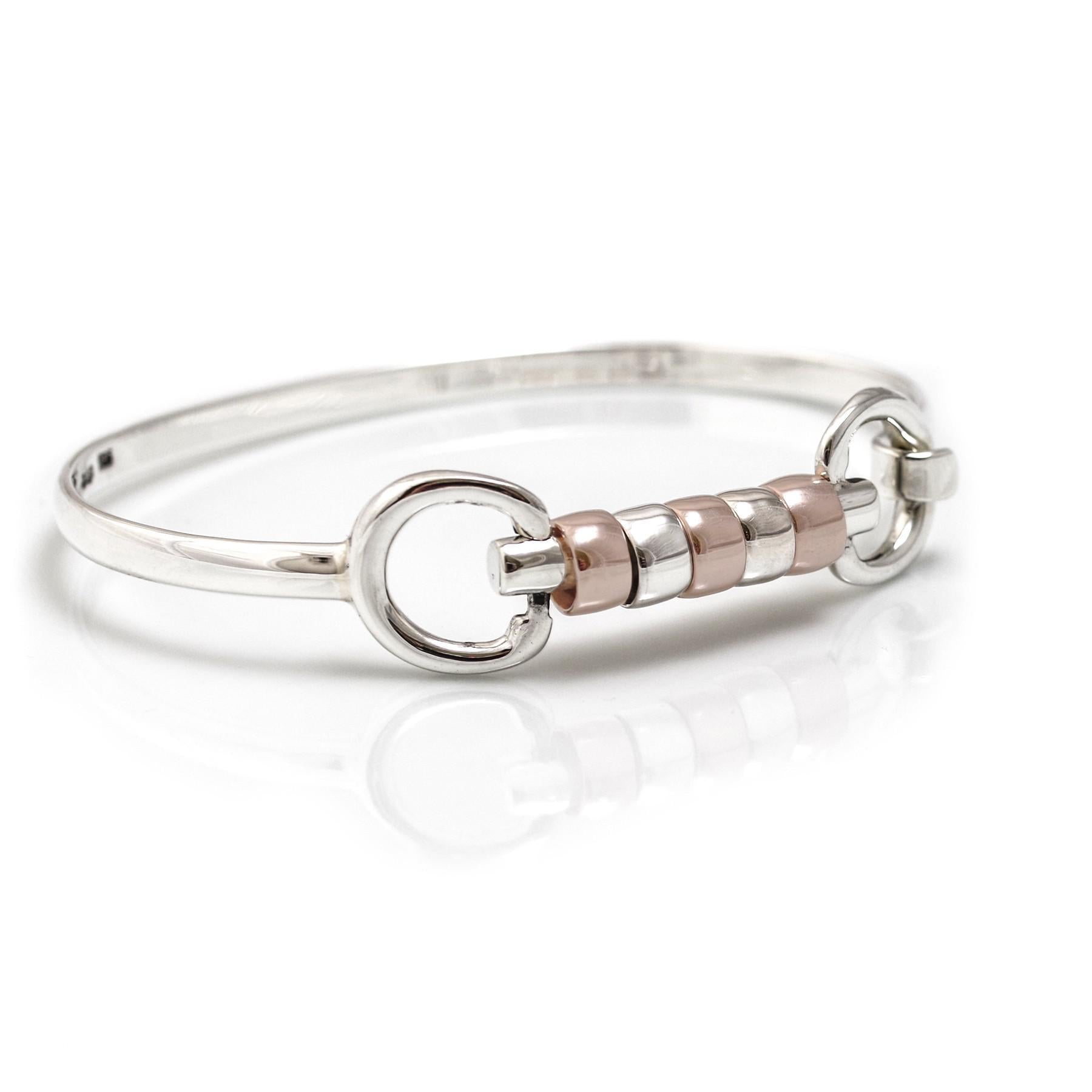 Exclusive Sterling Silver & 18ct Rose Gold Vermeil Cherry Roller Snaffle Bangle - Equestrian Jewellery