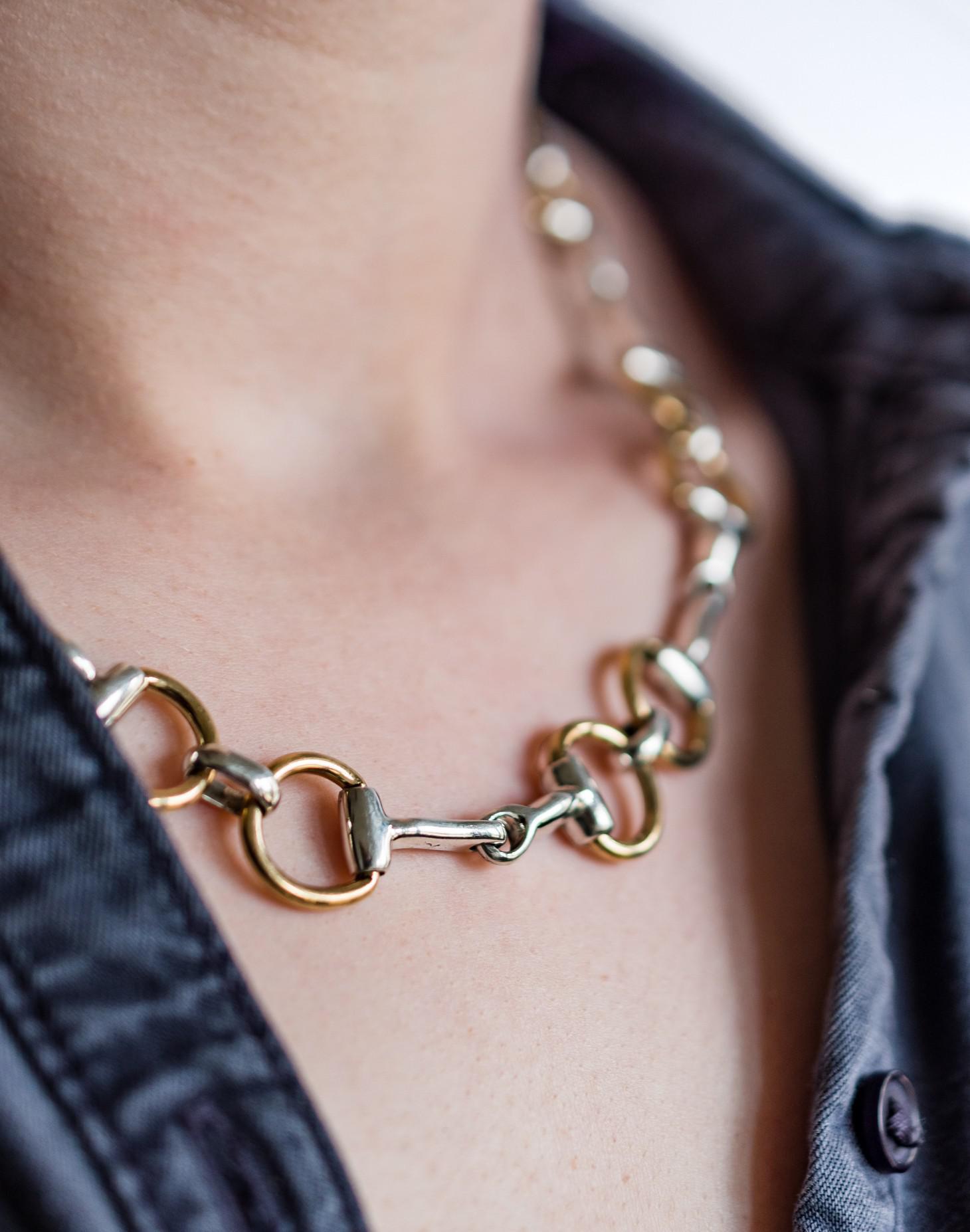 Sterling Silver Two Tone Snaffle Necklace