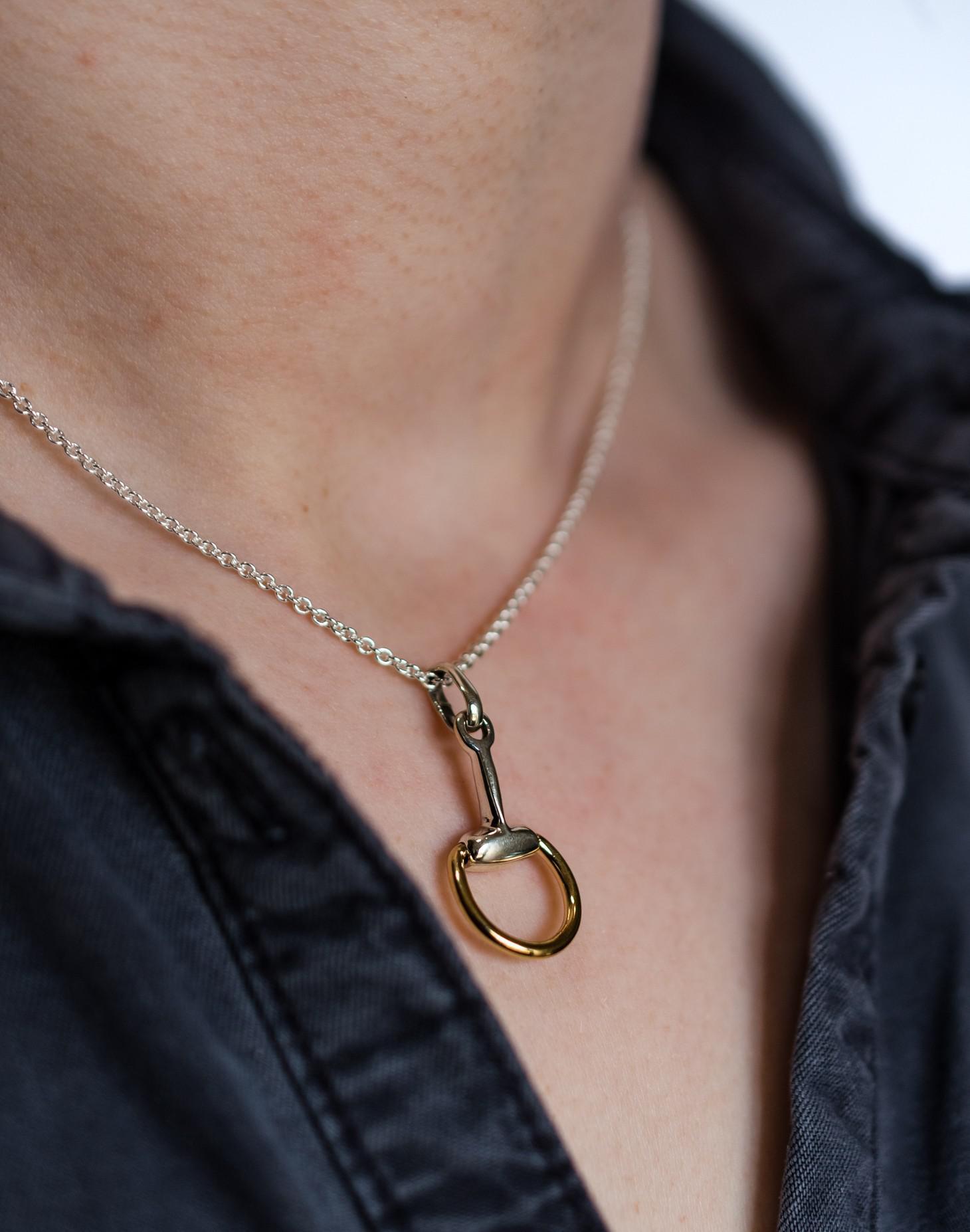 Sterling Silver & Two Tone Snaffle Pendant on Fine Trace Chain