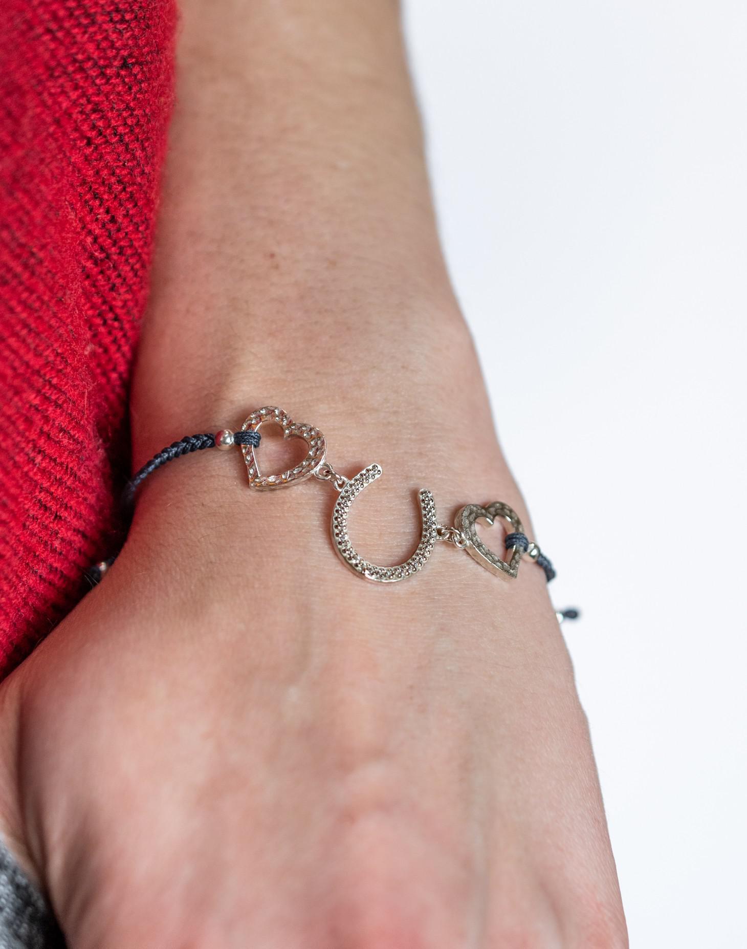 Exclusive Sterling Silver And CZ Hearts & Horseshoes Friendship Bracelet