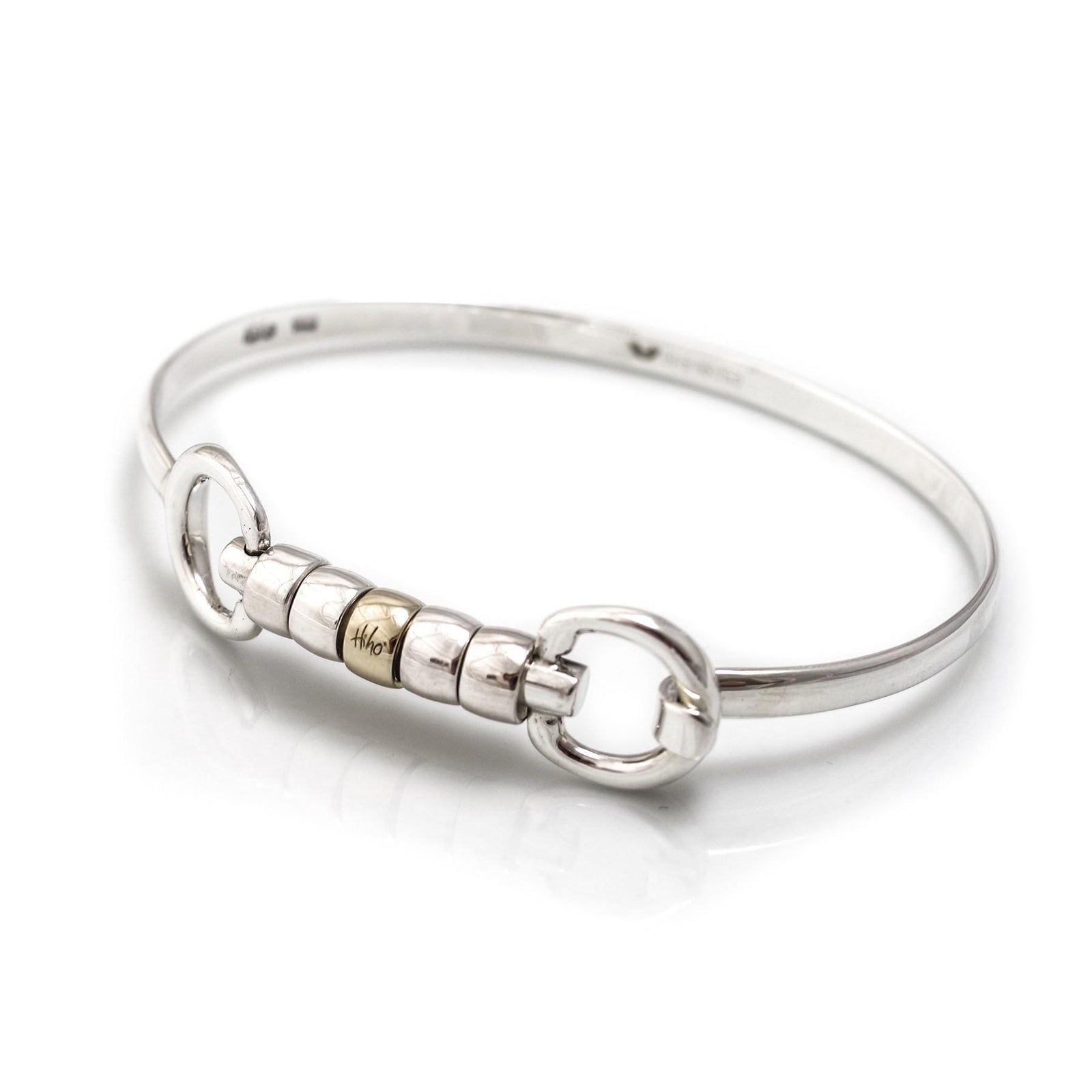 Exclusive Sterling Silver & Solid 9ct Yellow Gold Cherry Roller Snaffle Bangle