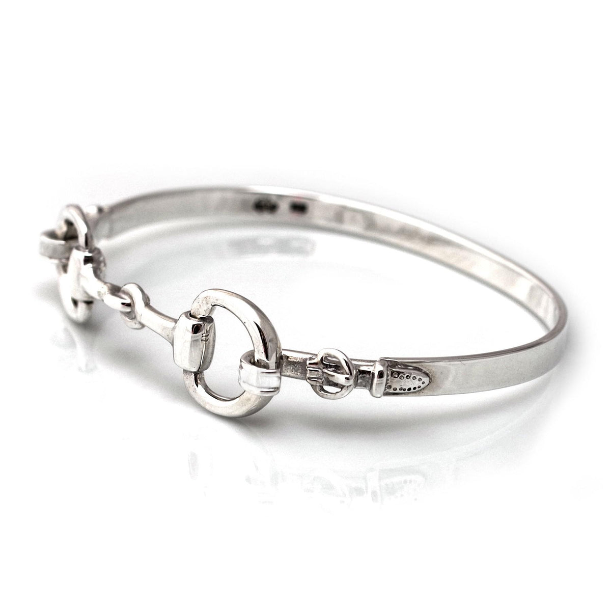 Exclusive Sterling Silver Detailed Double Snaffle Bangle