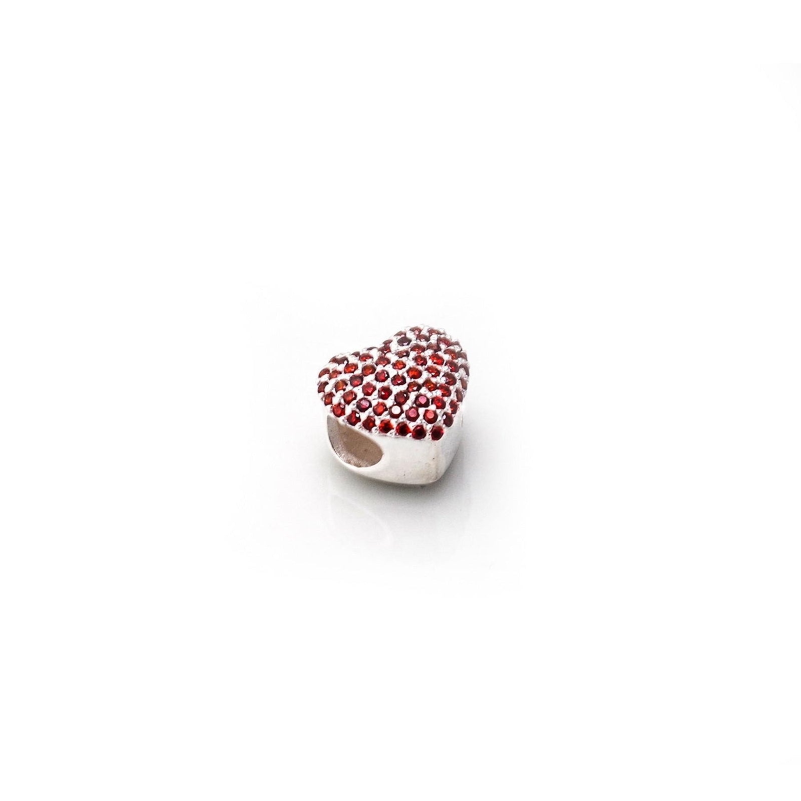 Exclusive Sterling Silver & Red CZ Heart Shaped Roller Charm Bead