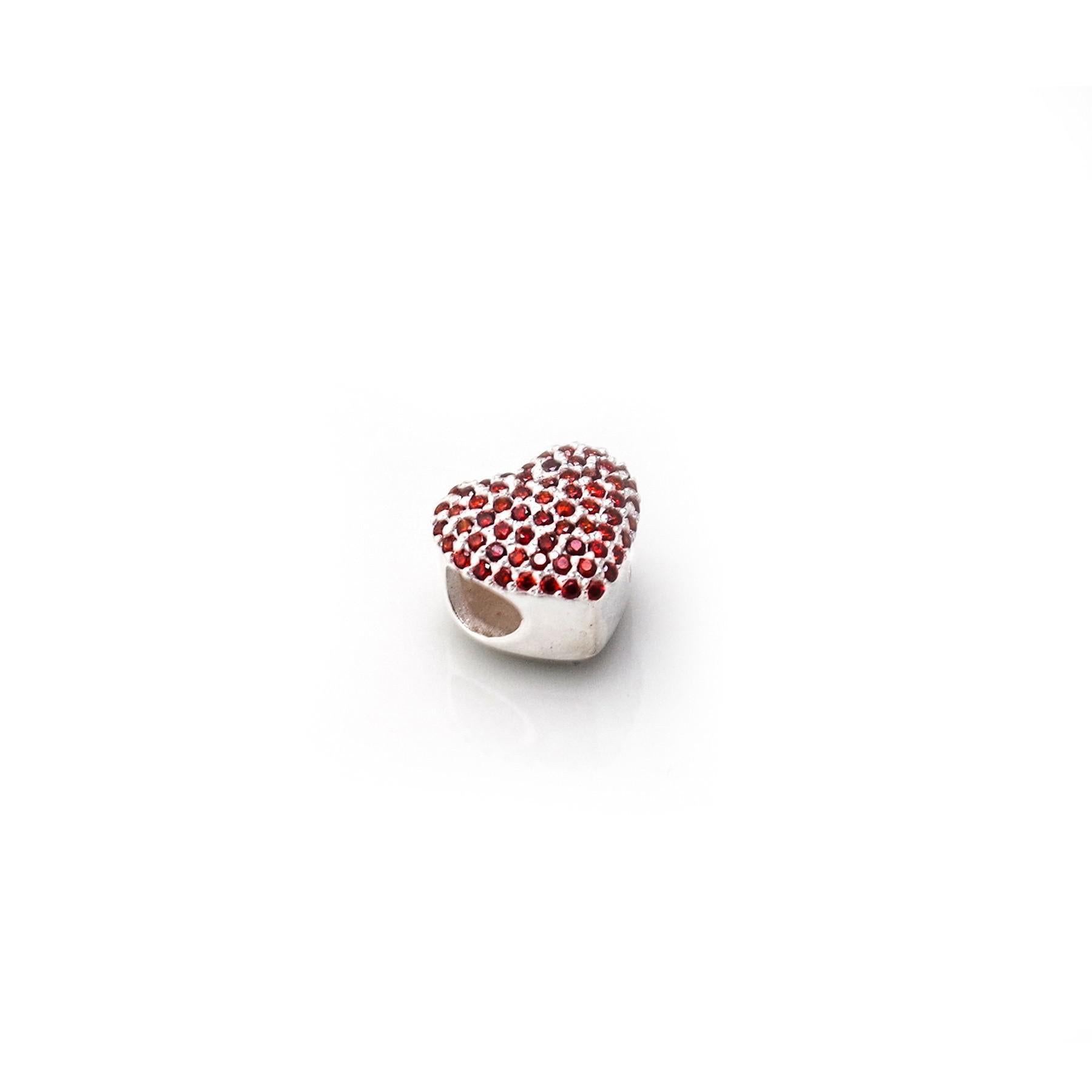 Exclusive Sterling Silver & Red CZ Heart Shaped Roller Charm Bead