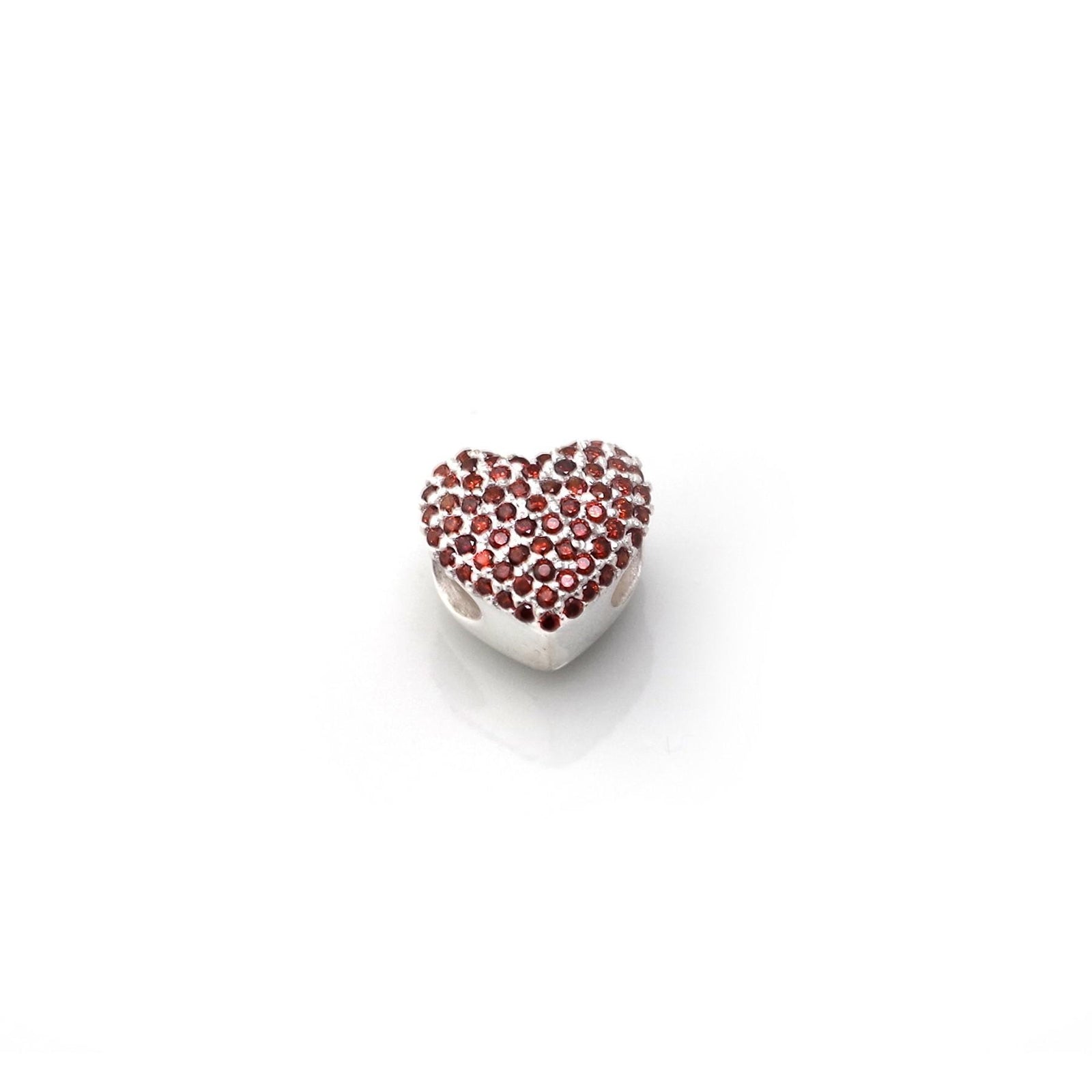 Exclusive Sterling Silver & Red CZ Heart Shaped Roller Charm Bead
