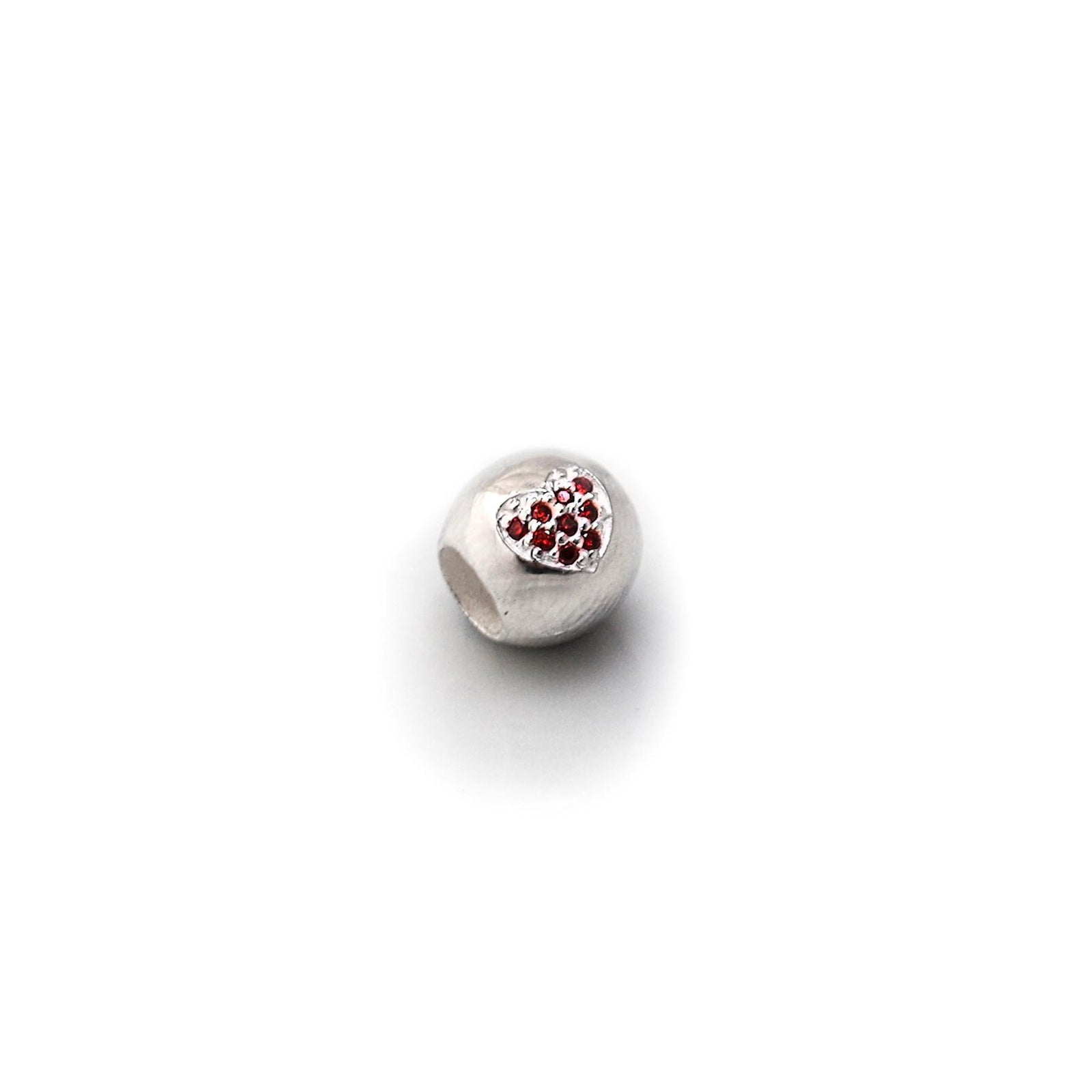 Exclusive Sterling Silver Roller Charm Bead With Red CZ Heart