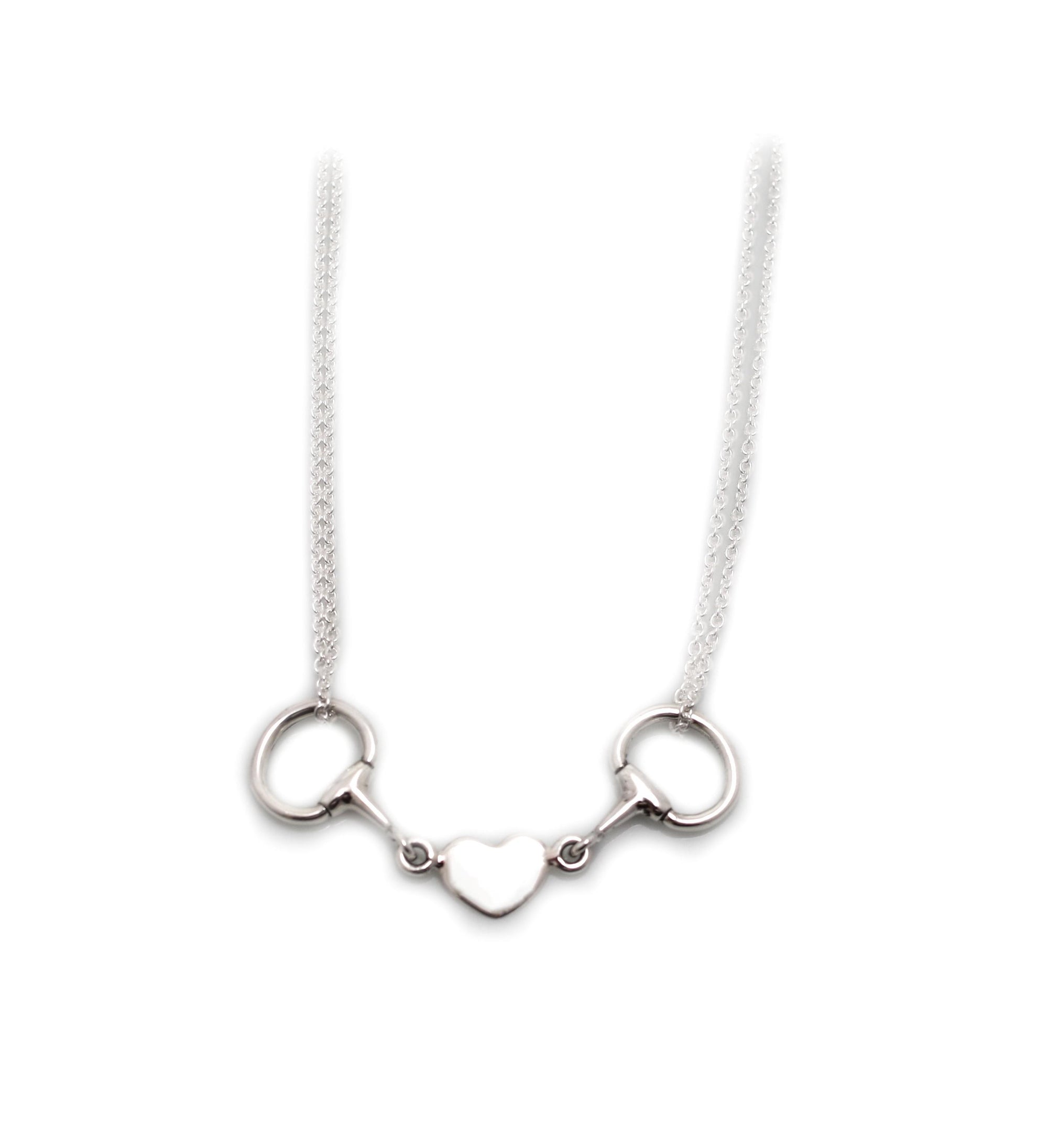Exclusive Sterling Silver Double Chained Snaffle Heart Necklace