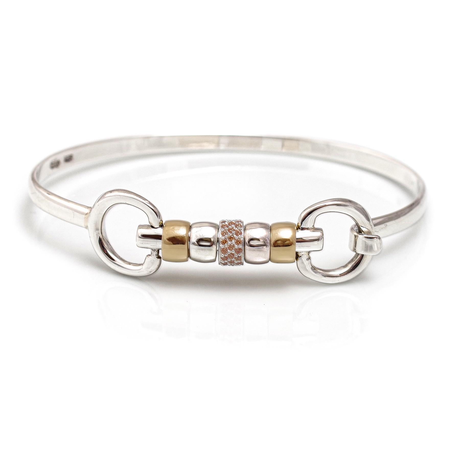 Exclusive Sterling Silver & 18ct Gold Plate Cherry Roller Snaffle Bangle With Champagne CZ Starlight Roller Bead