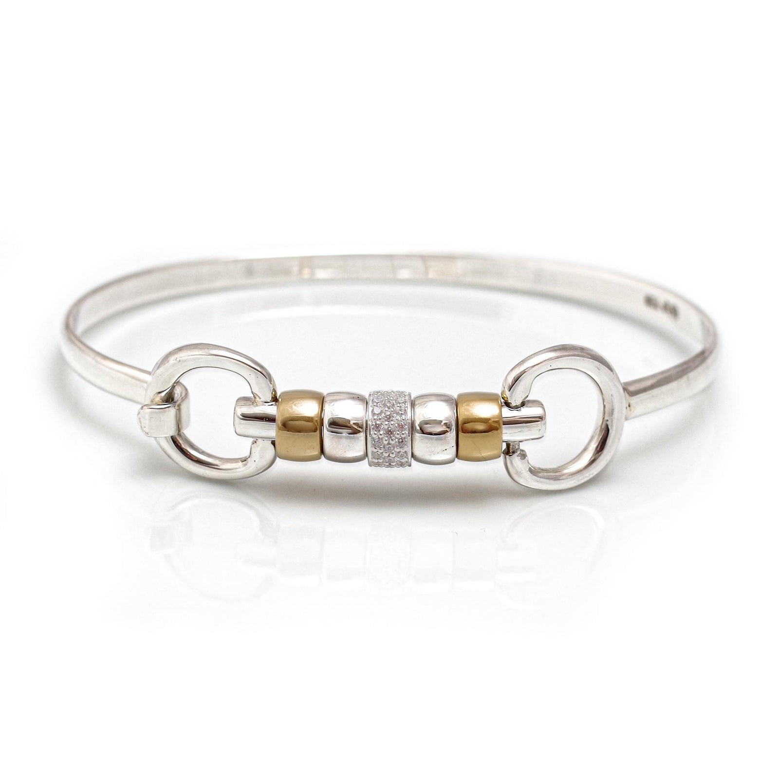 Exclusive Sterling Silver & 18ct Gold Plate Cherry Roller Snaffle Bangle With CZ Starlight Roller Bead