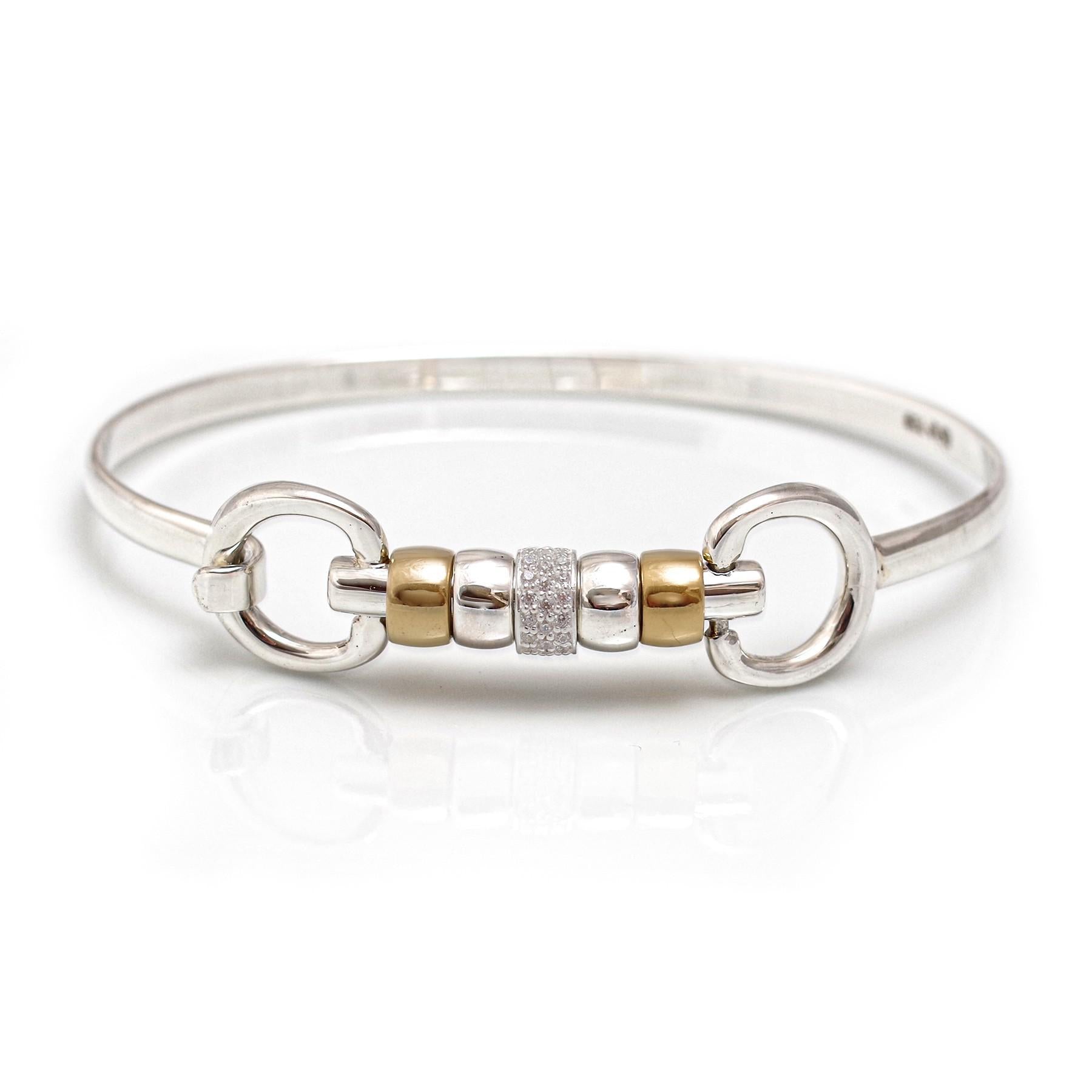 Exclusive Sterling Silver & 18ct Gold Plate Cherry Roller Snaffle Bangle With CZ Starlight Roller Bead