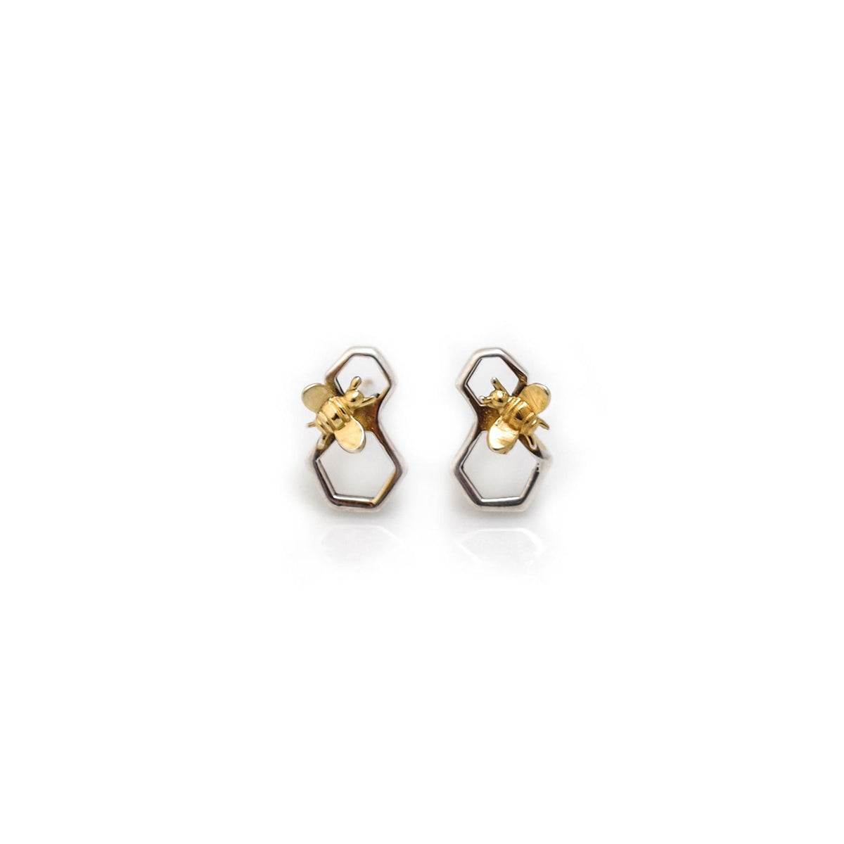 Sterling Silver &amp; 18ct Gold Plated Honeycomb Bee Stud Earrings