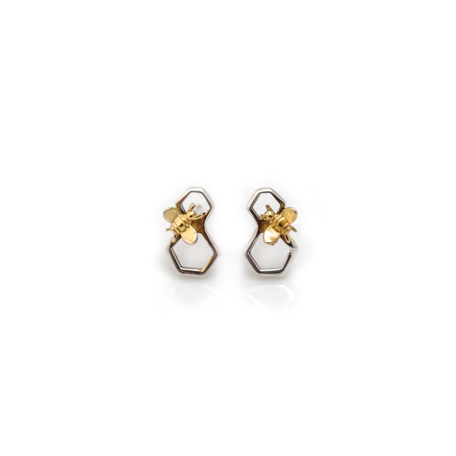 Sterling Silver & 18ct Gold Plated Honeycomb Bee Stud Earrings