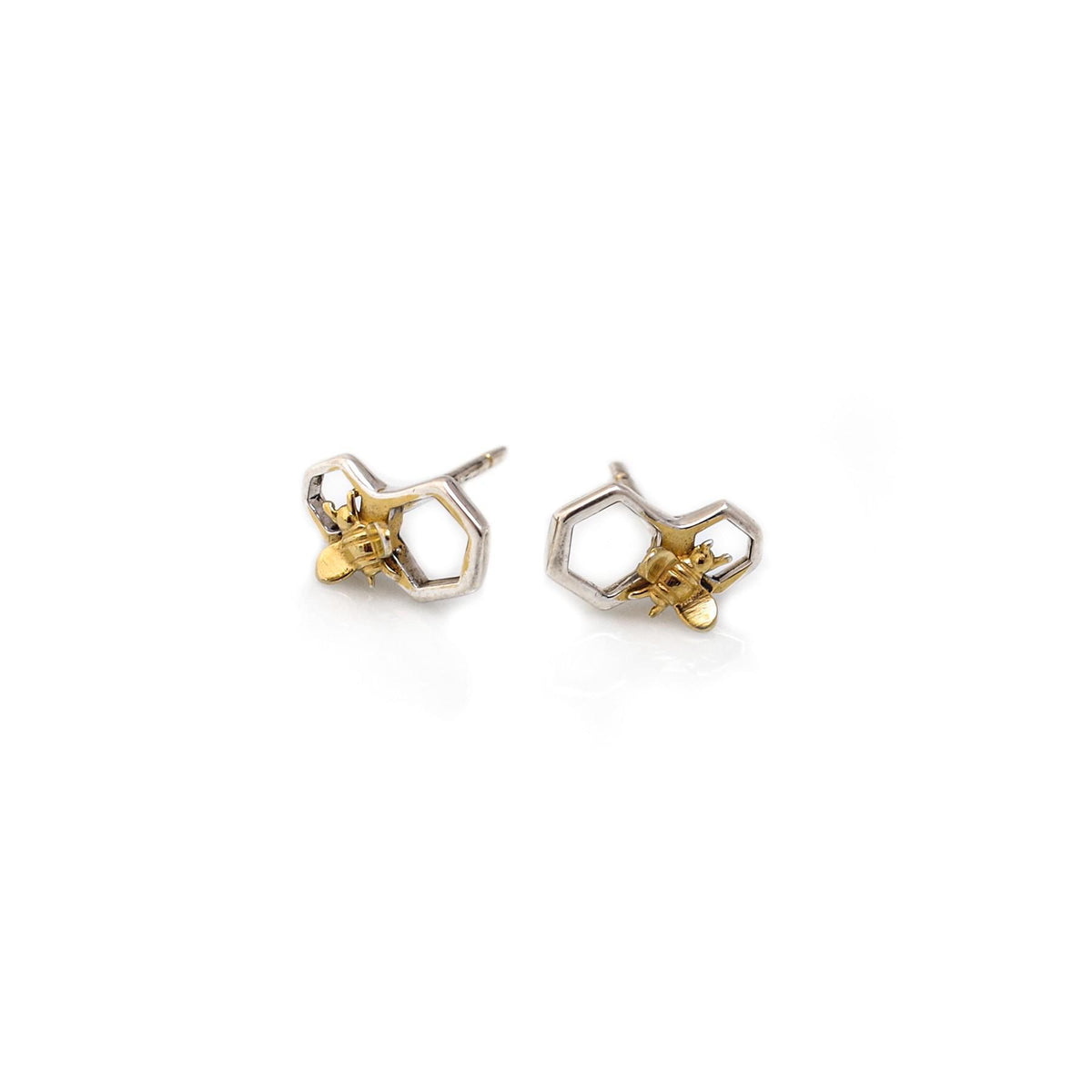 Sterling Silver & 18ct Gold Plated Honeycomb Bee Stud Earrings
