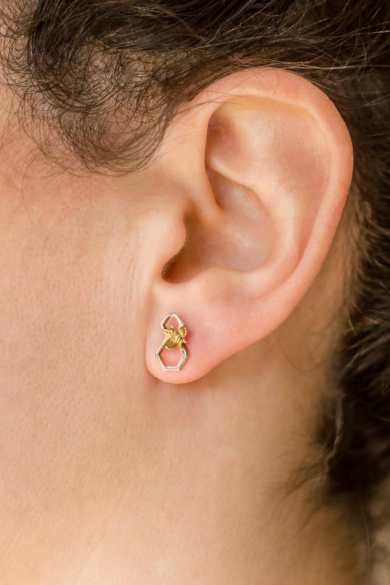 Sterling Silver & 18ct Gold Plated Honeycomb Bee Stud Earrings