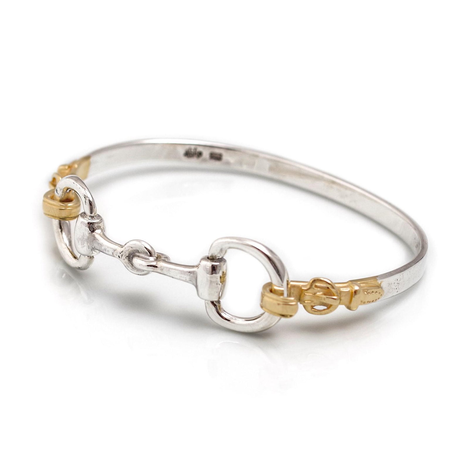 Exclusive Sterling Silver & Yellow Gold Plated Detailed Double Snaffle Bangle