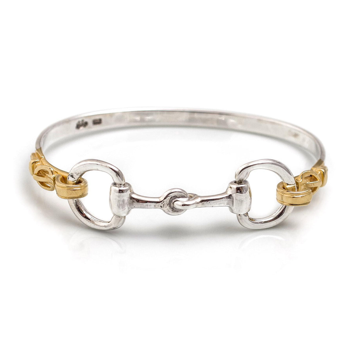 Exclusive Sterling Silver & Yellow Gold Plated Detailed Double Snaffle Bangle