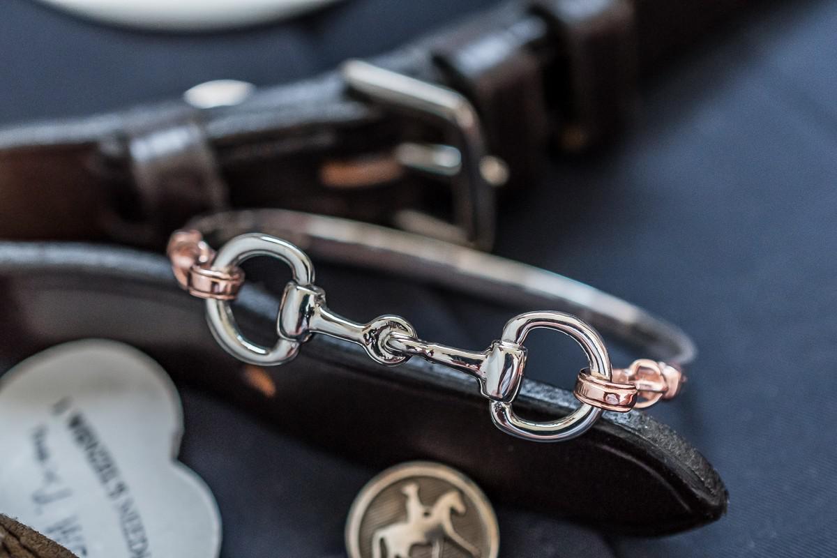 Exclusive Sterling Silver & 18ct Rose Gold Plated Detailed Double Snaffle Bangle