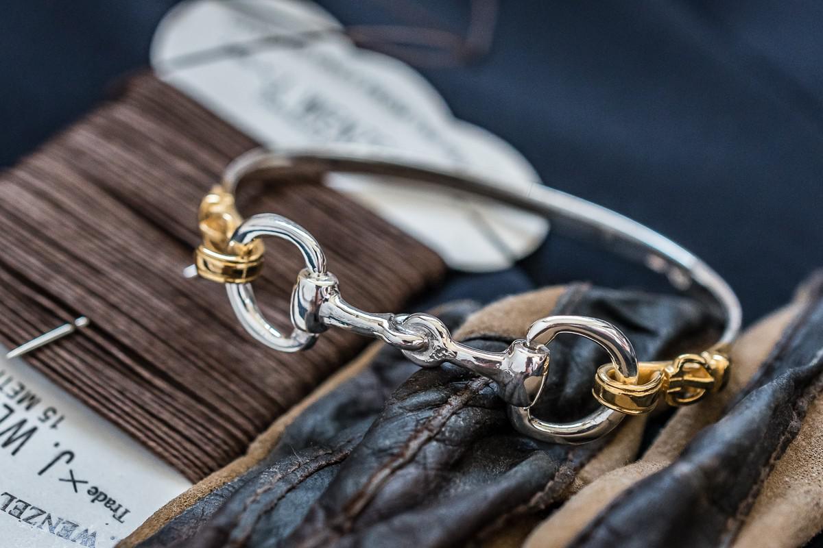 Exclusive Sterling Silver & Yellow Gold Plated Detailed Double Snaffle Bangle