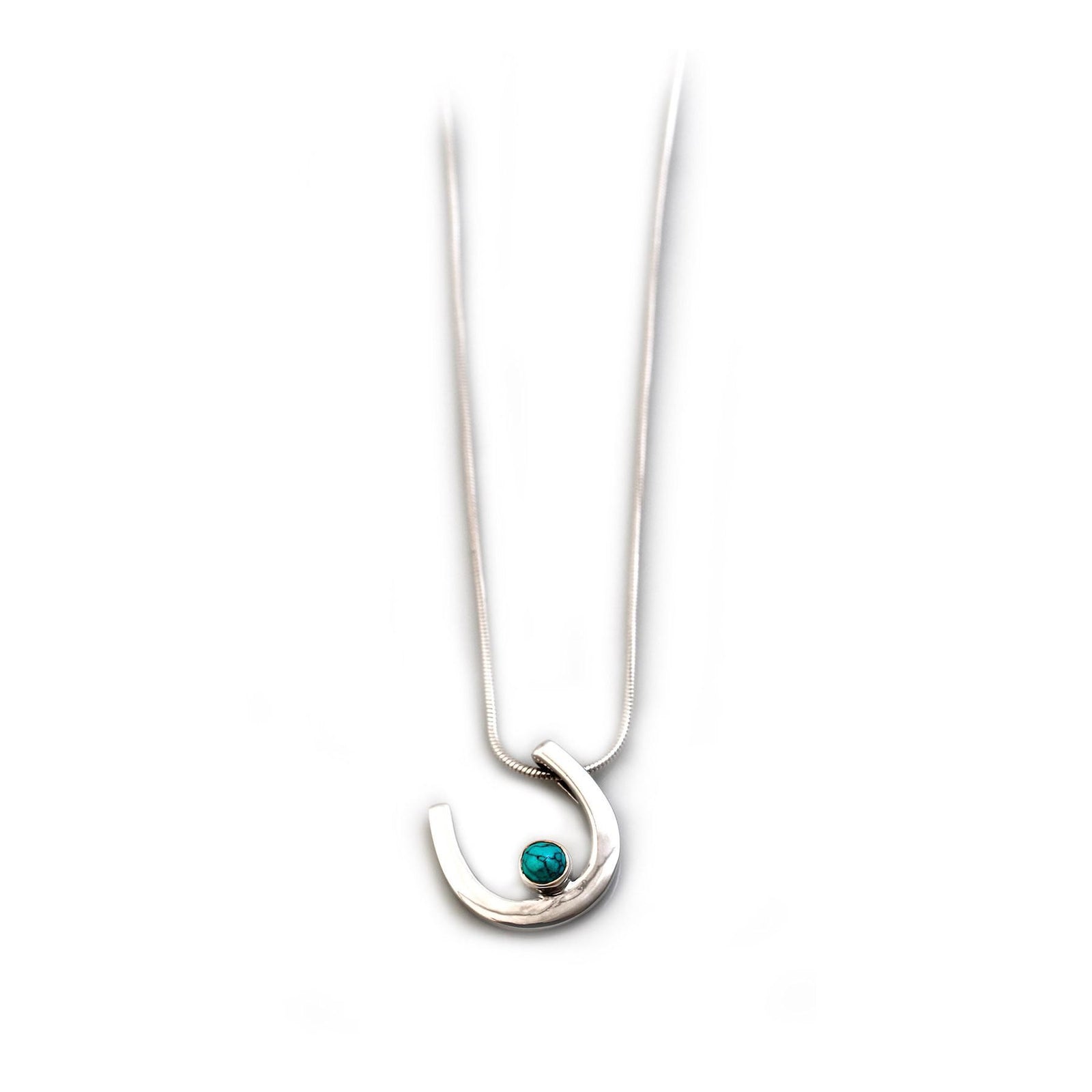 Sterling Silver & Turquoise Horseshoe Pendant With Chain