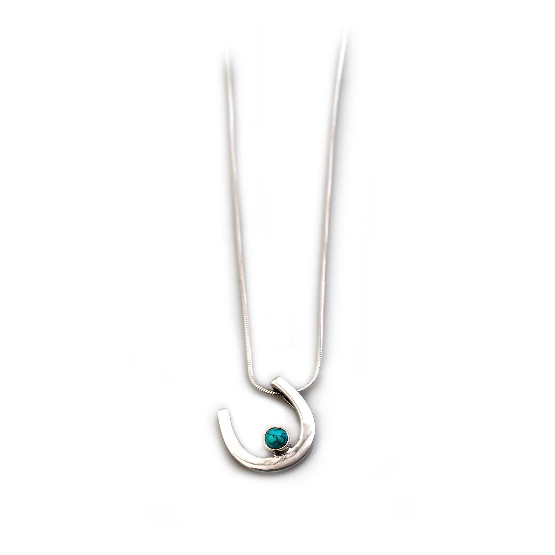 Sterling Silver & Turquoise Horseshoe Pendant With Chain