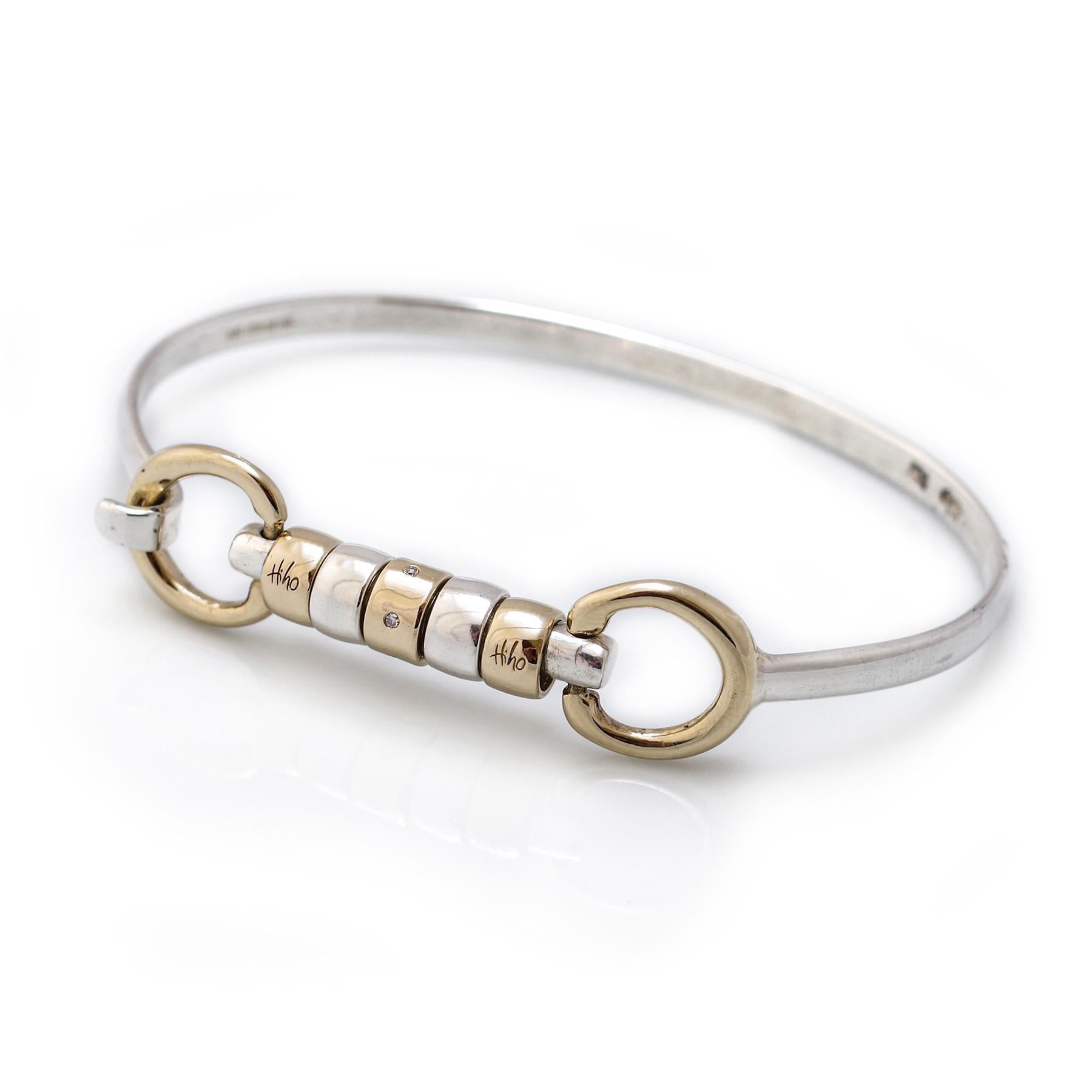 Exclusive Sterling Silver &  9ct Yellow Gold  Cherry Roller Snaffle Bangle With Diamond Bead