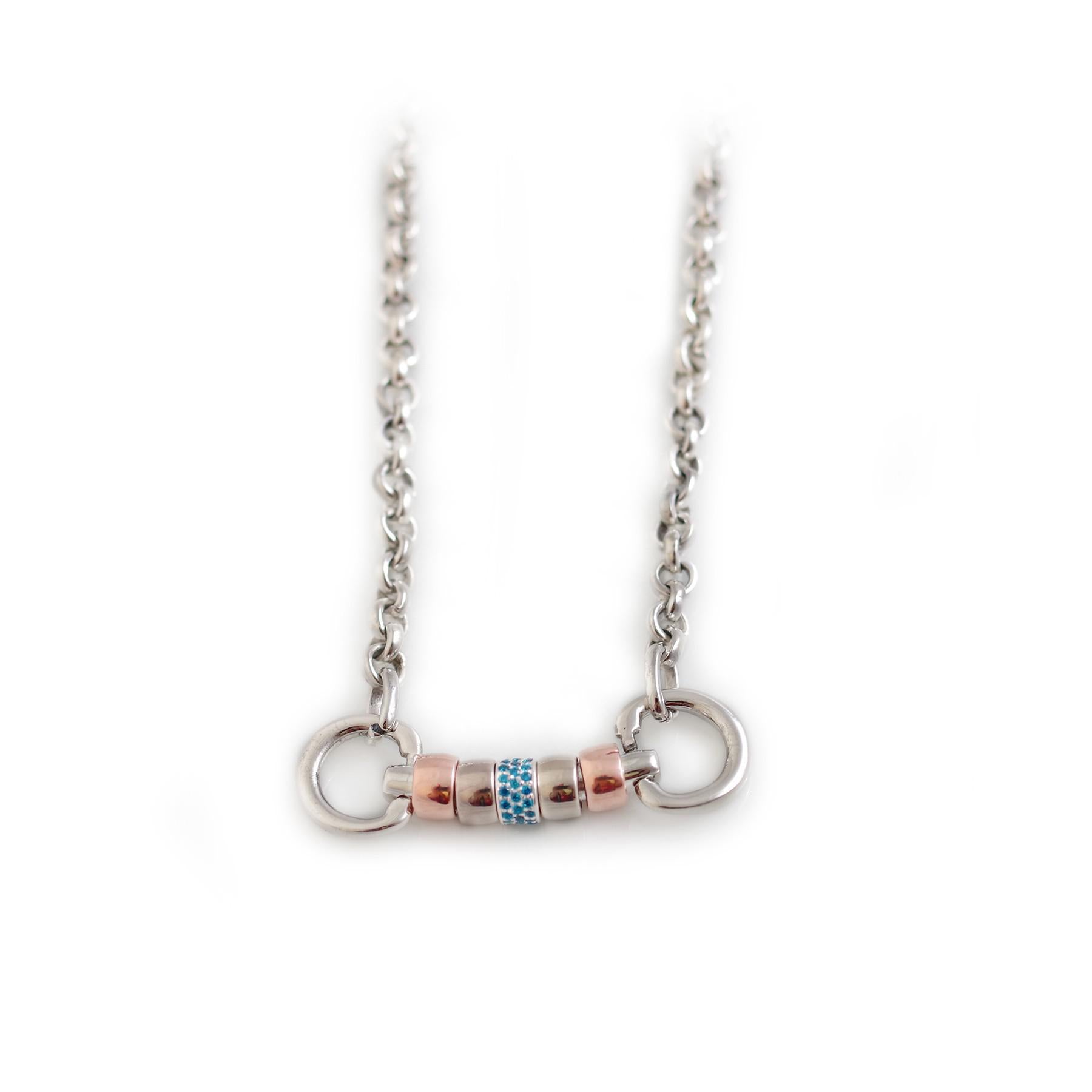 Exclusive Sterling Silver & 18ct Rose Gold Plate Classic Cherry Roller Snaffle Necklace With CZ Roller Bead