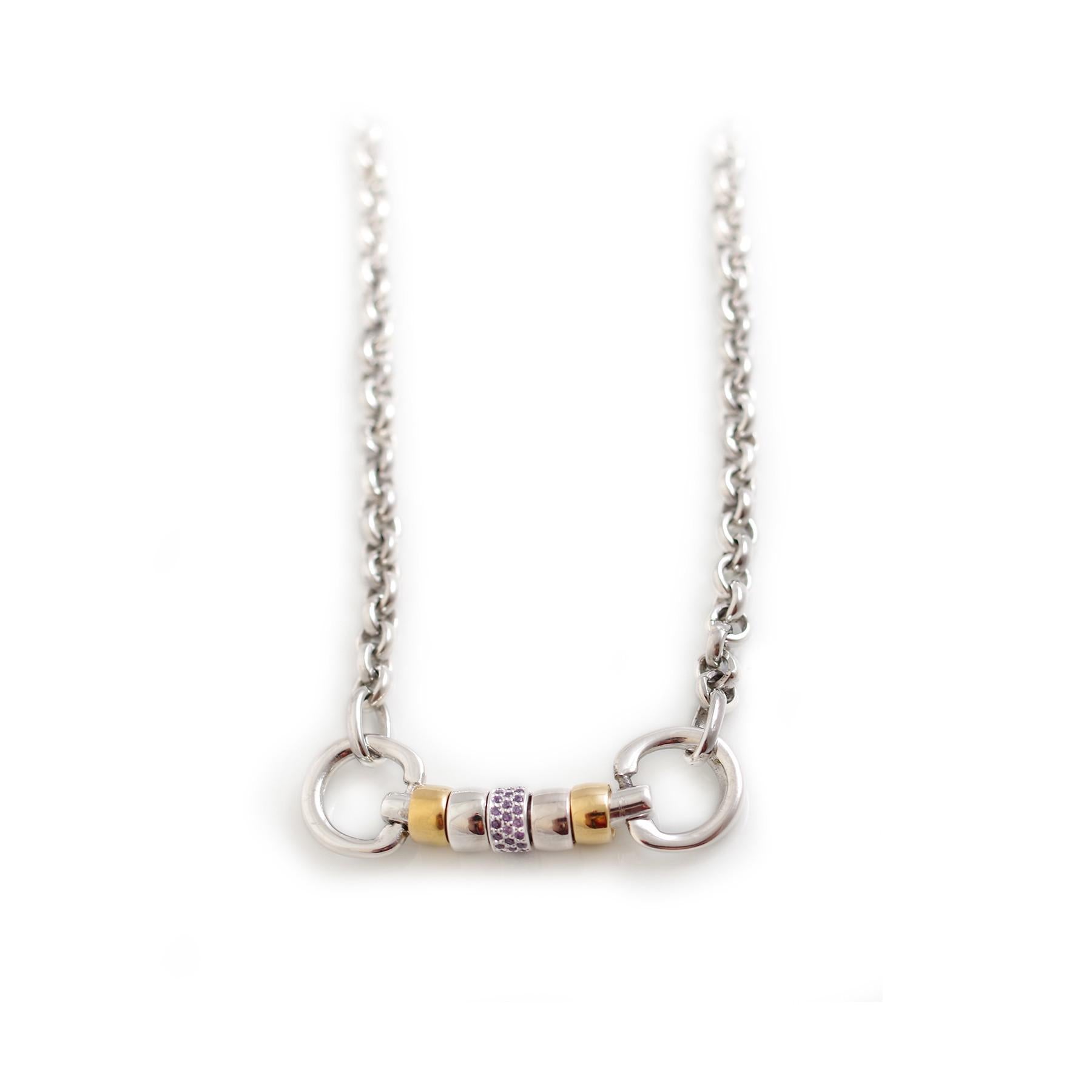 Exclusive Sterling Silver & 18ct Gold Plate Classic Cherry Roller Snaffle Necklace With CZ Roller Bead