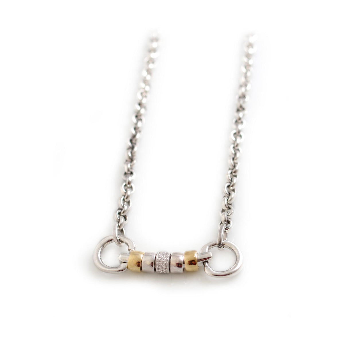 Exclusive Sterling Silver & 18ct Gold Plate Classic Cherry Roller Snaffle Necklace With CZ Roller Bead
