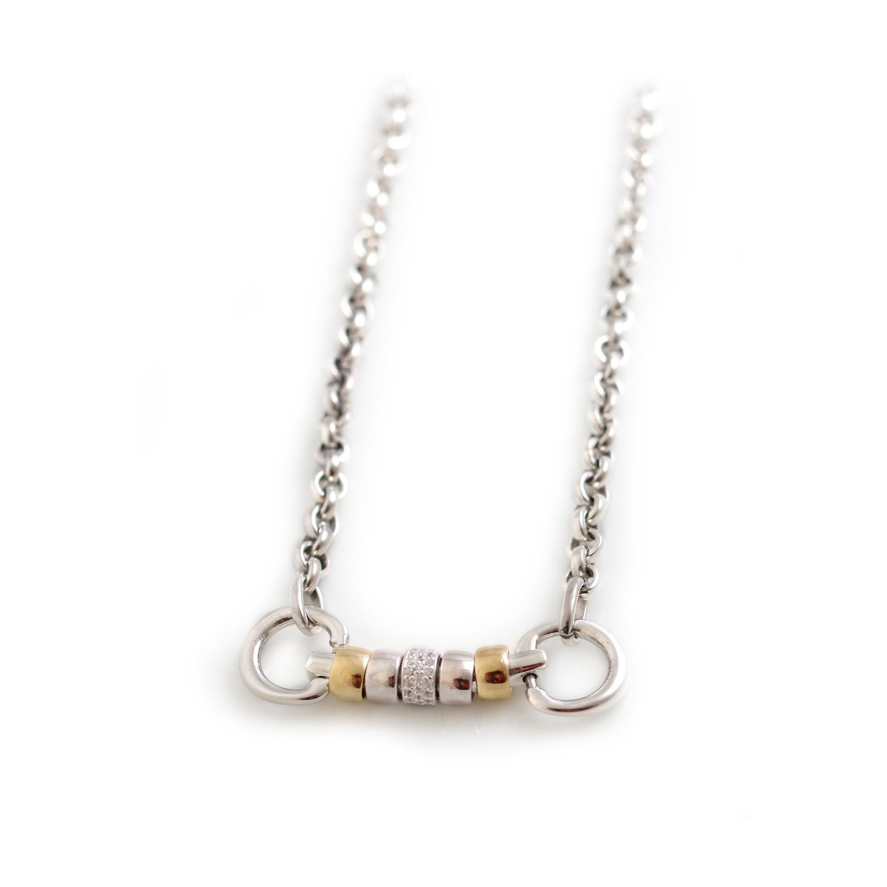 Exclusive Sterling Silver & 18ct Gold Plate Classic Cherry Roller Snaffle Necklace With CZ Roller Bead