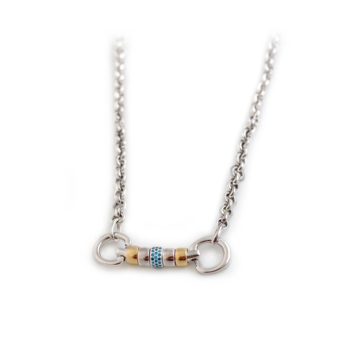Exclusive Sterling Silver & 18ct Gold Plate Classic Cherry Roller Snaffle Necklace With CZ Roller Bead