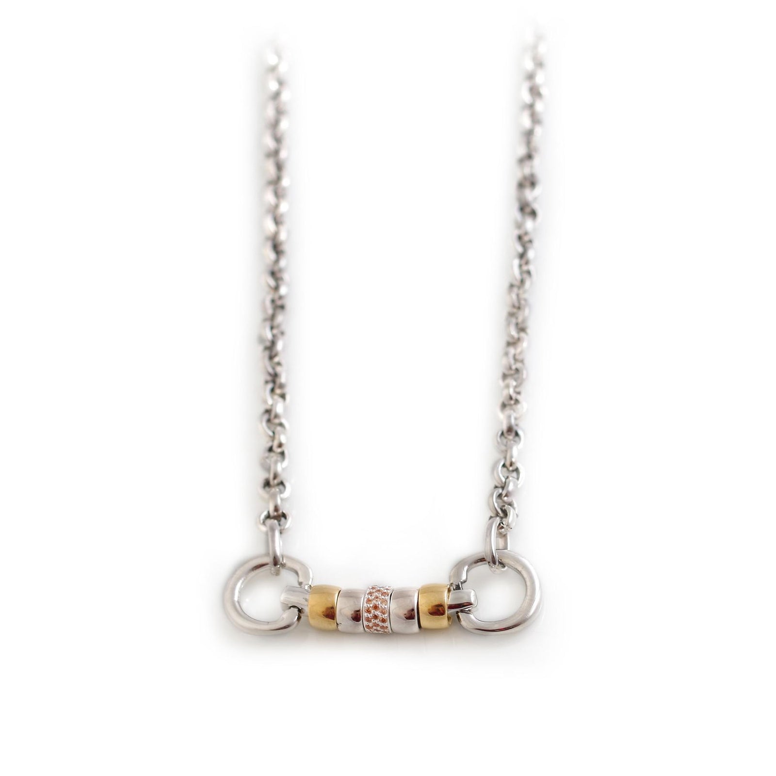 Exclusive Sterling Silver & 18ct Gold Plate Classic Cherry Roller Snaffle Necklace With CZ Roller Bead