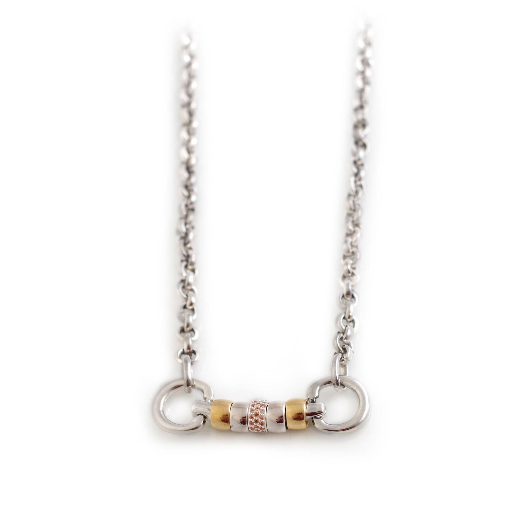 Exclusive Sterling Silver & 18ct Gold Plate Classic Cherry Roller Snaffle Necklace With CZ Roller Bead