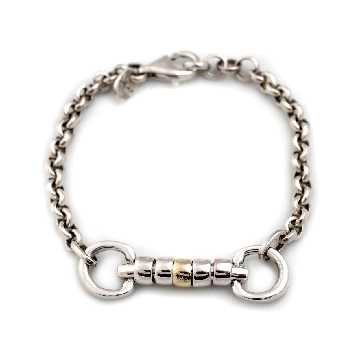 Exclusive Sterling Silver & 9ct Gold Classic Cherry Roller Snaffle Fob Bracelet