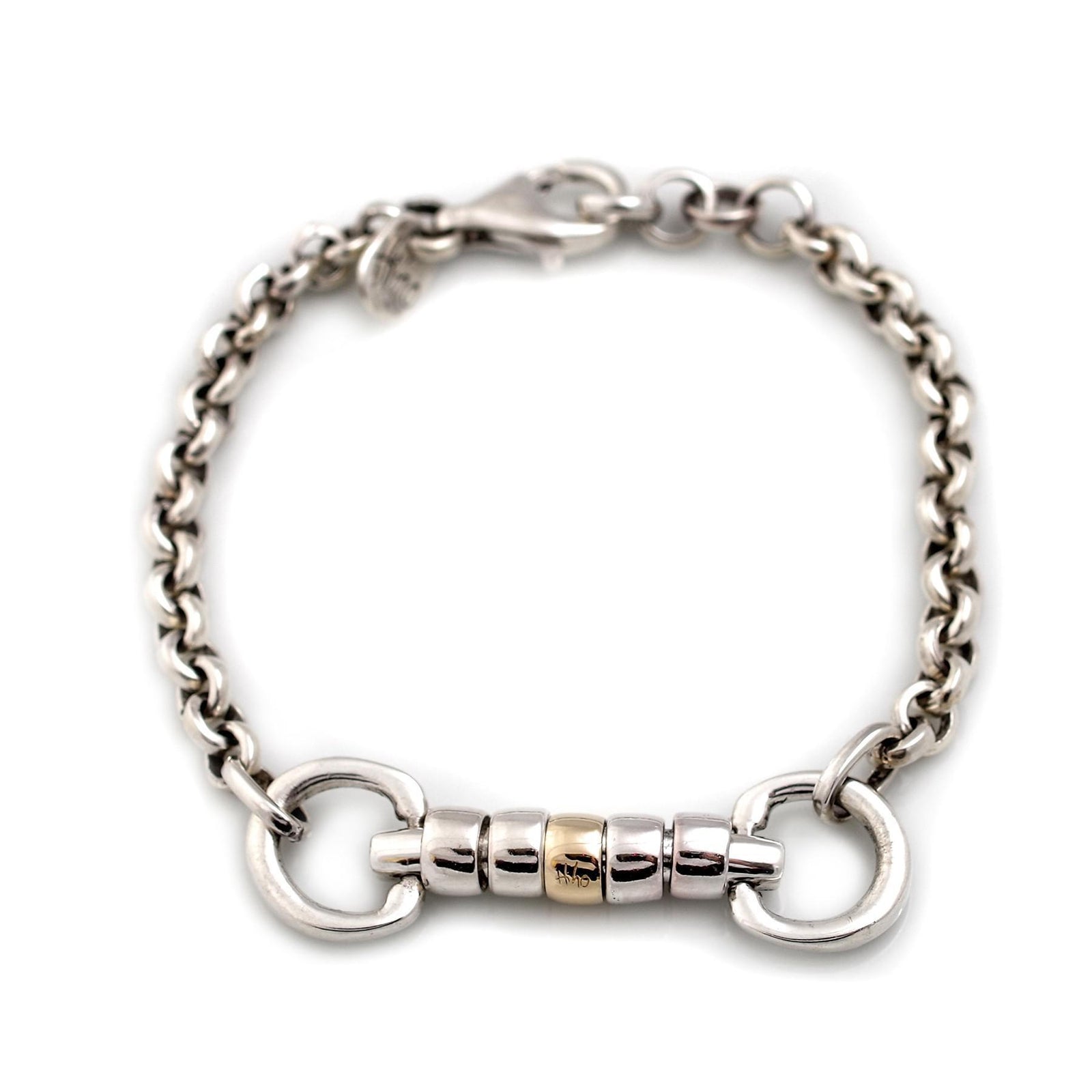 Exclusive Sterling Silver & 9ct Gold Classic Cherry Roller Snaffle Fob Bracelet