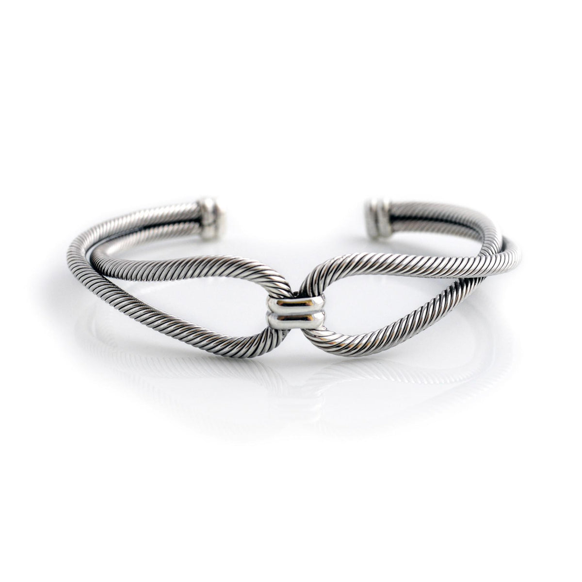 Sterling Silver Rope Curve Cuff Bracelet