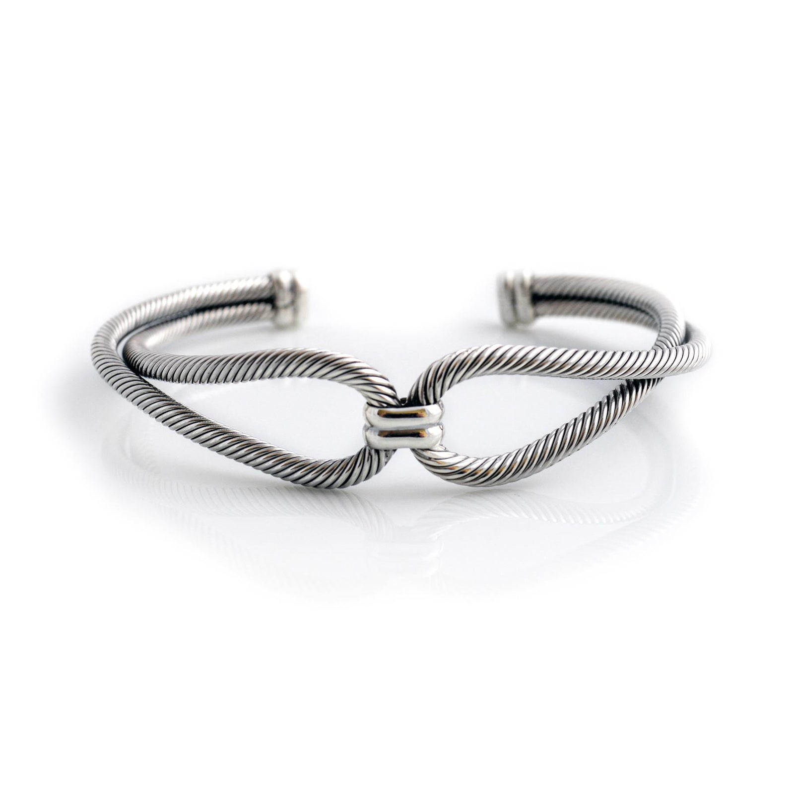 Sterling Silver Rope Curve Cuff Bracelet