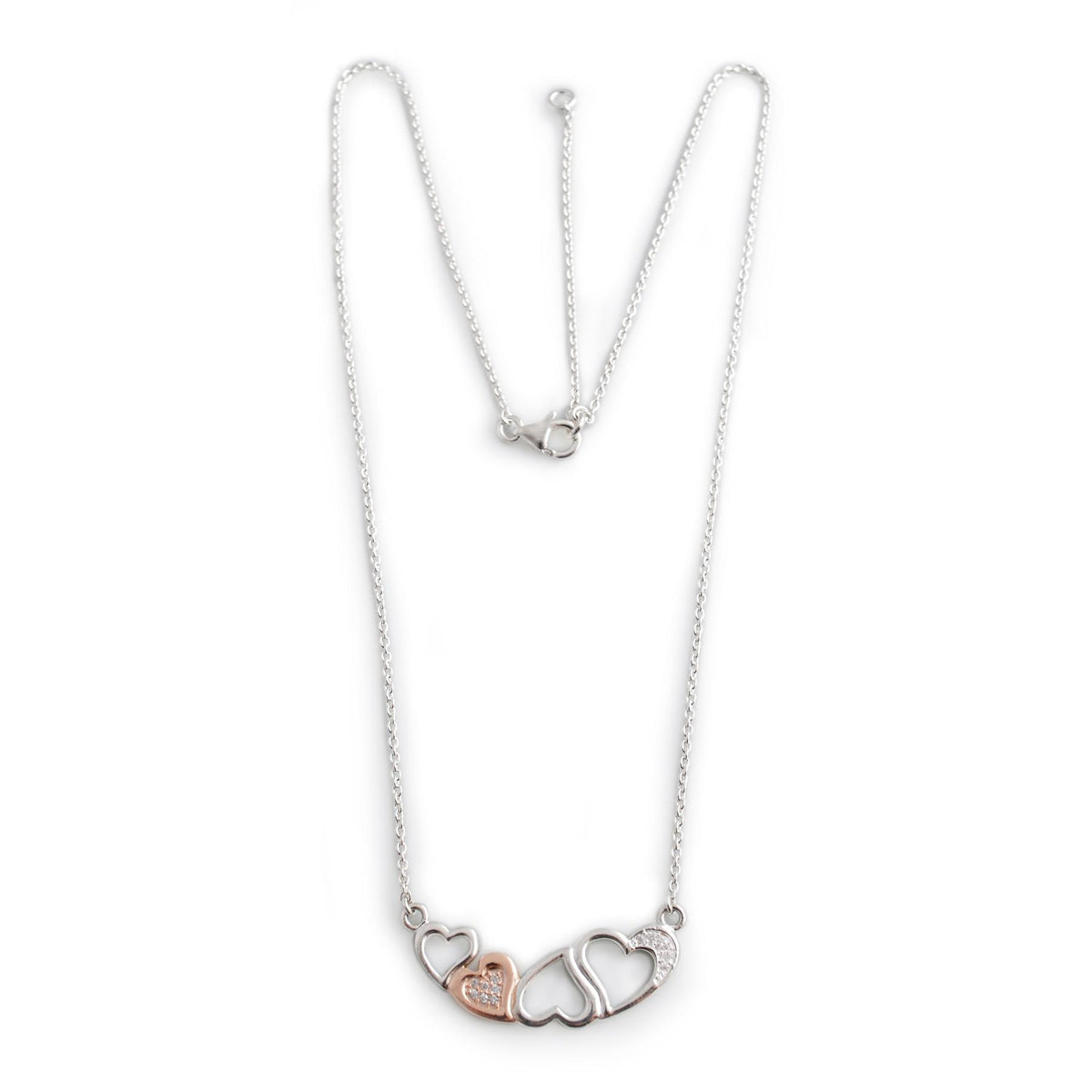 Sterling Silver & 18ct Rose Gold Plated Hearts Necklace