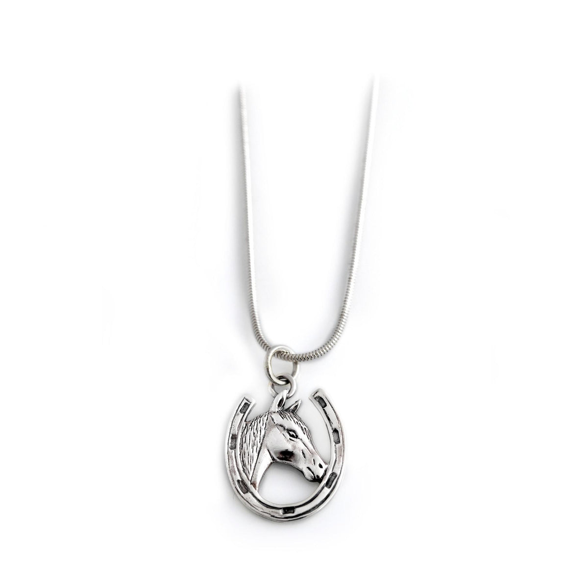Sterling Silver Horseshoe &amp; Horse Pendant With Chain