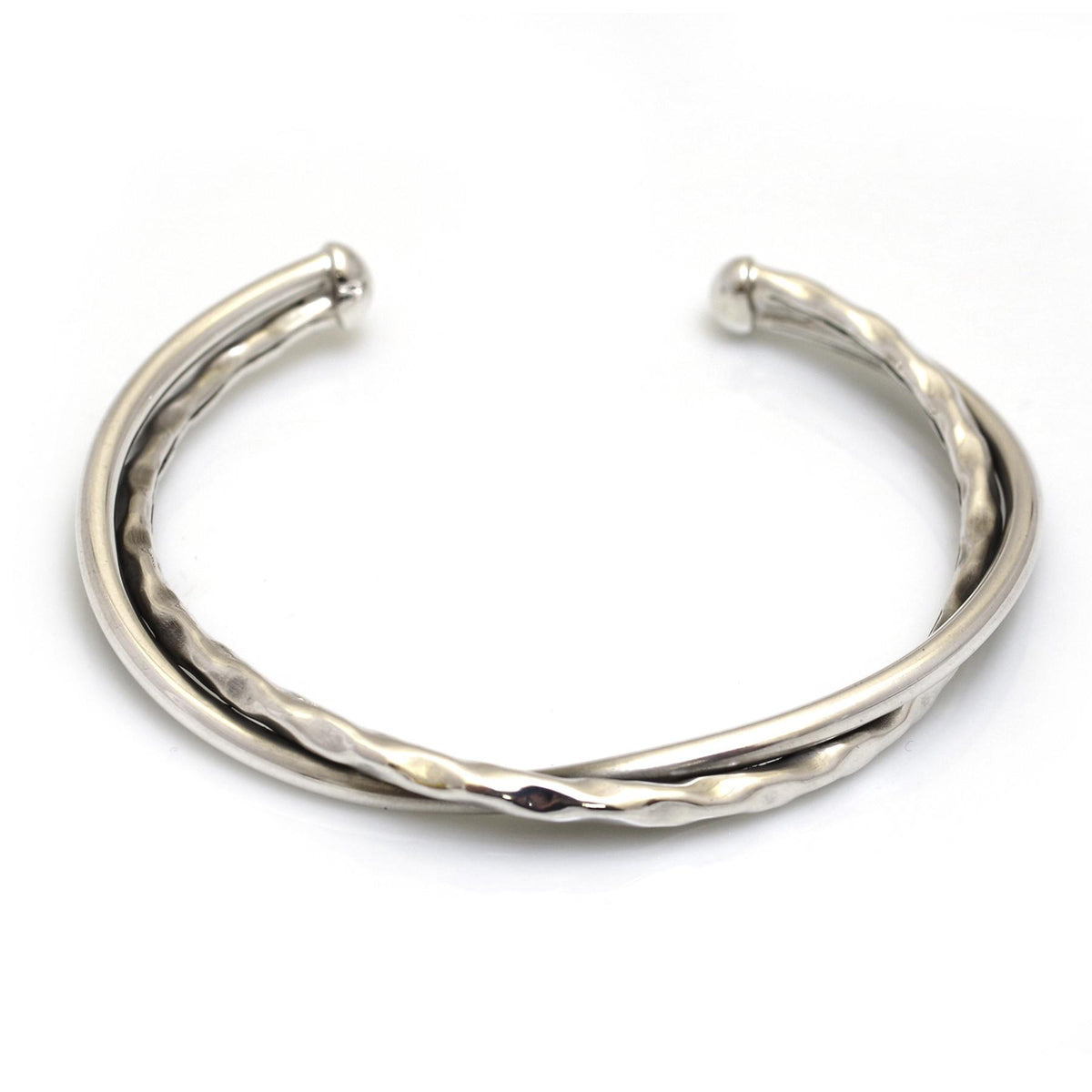 Sterling Silver Hammered &amp; Plain Twisted Cuff Bracelet