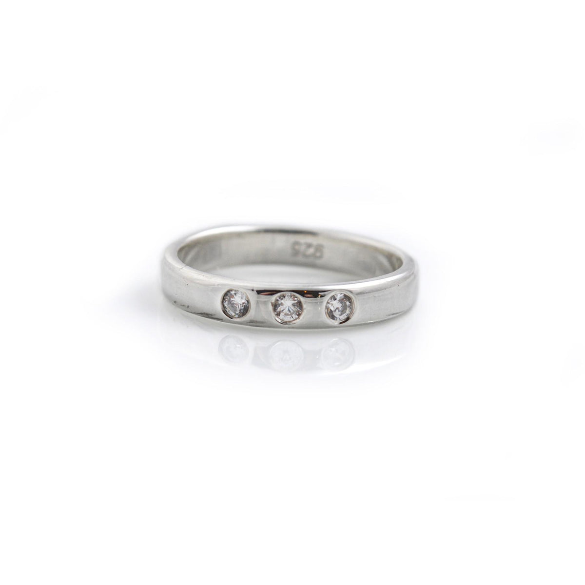 Sterling Silver &amp; Triple CZ Ring