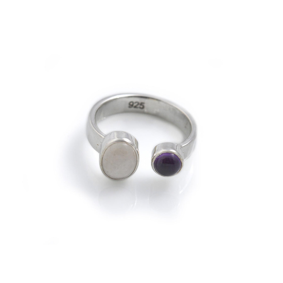 Sterling Silver Moonstone &amp; Amethyst Ring