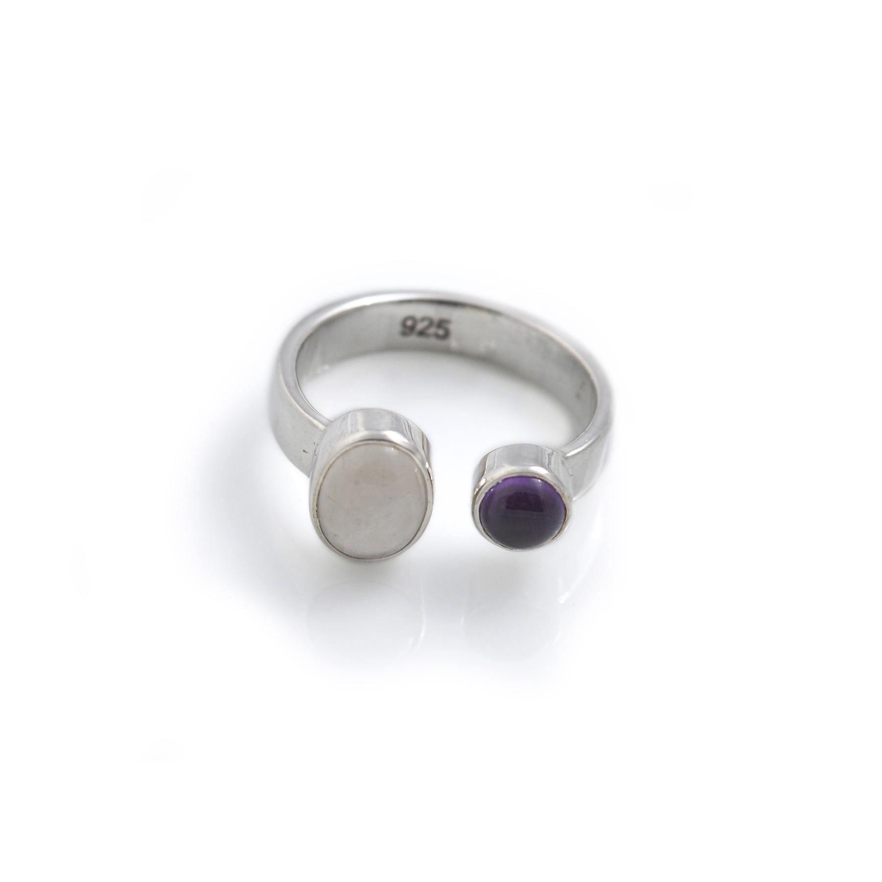 Sterling Silver Moonstone & Amethyst Ring