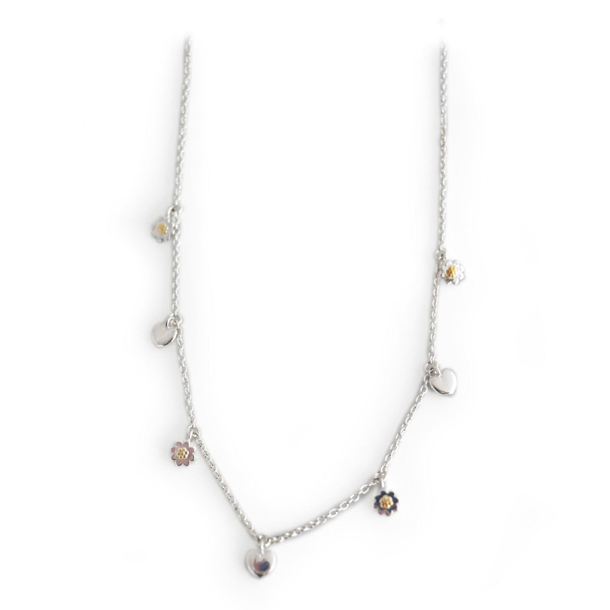 Exclusive Sterling Silver &amp; 18ct Gold Plated Daisy &amp; Hearts Dinky Necklace