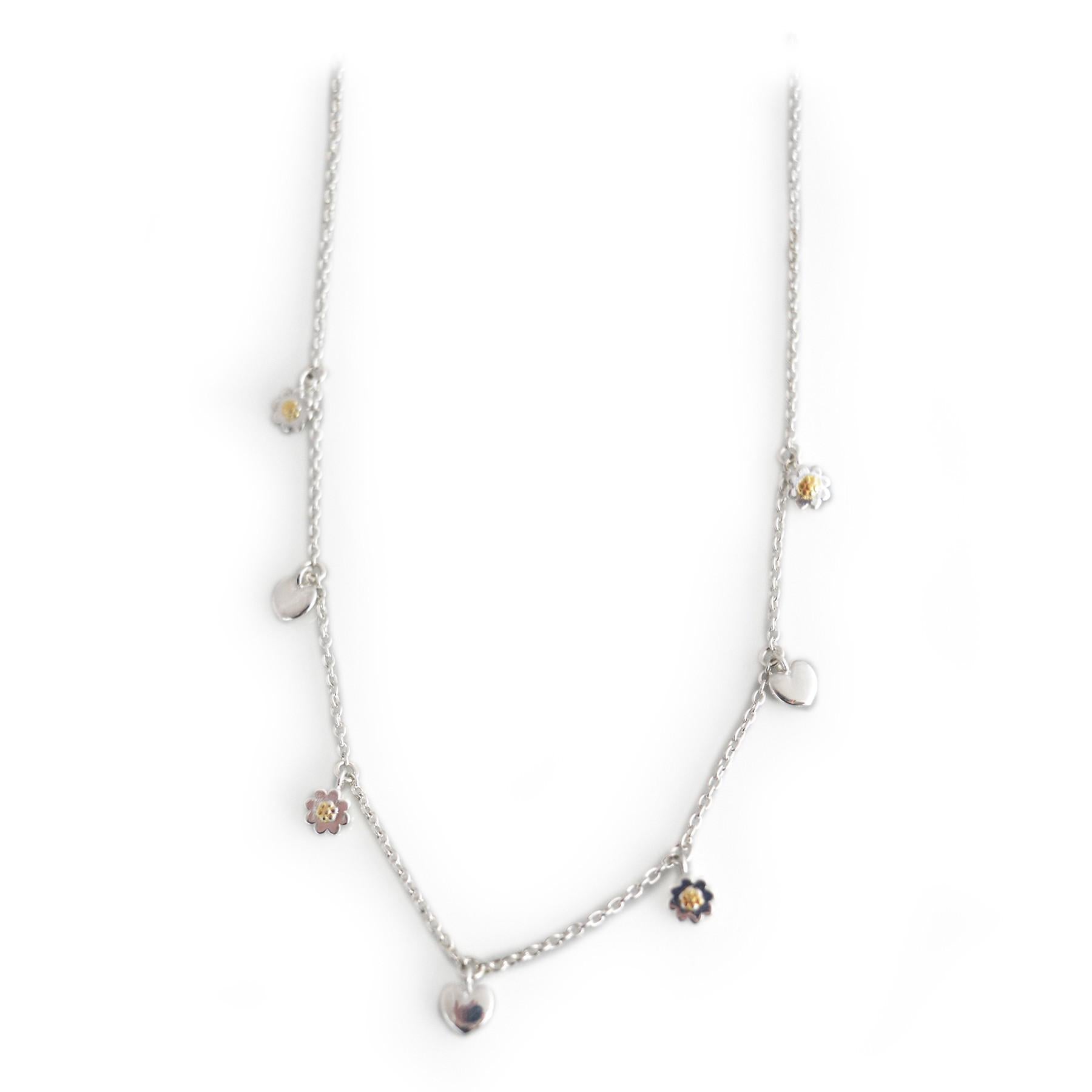 Exclusive Sterling Silver & 18ct Gold Plated Daisy & Hearts Dinky Necklace