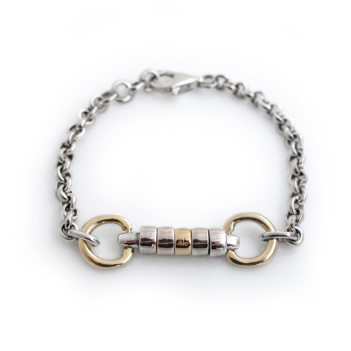 Exclusive Sterling Silver &amp; 9ct Gold Snaffle Fob Cherry Roller Bracelet