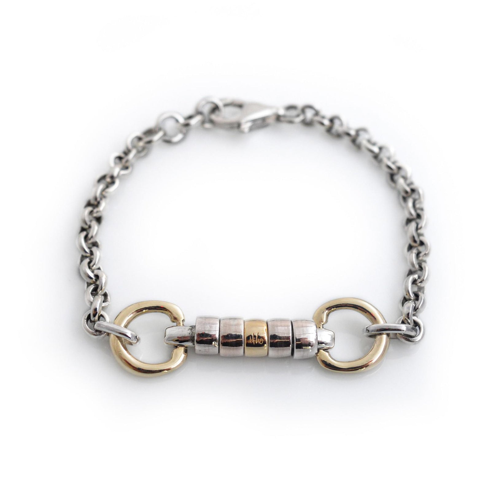 Exclusive Sterling Silver & 9ct Gold Snaffle Fob Cherry Roller Bracelet