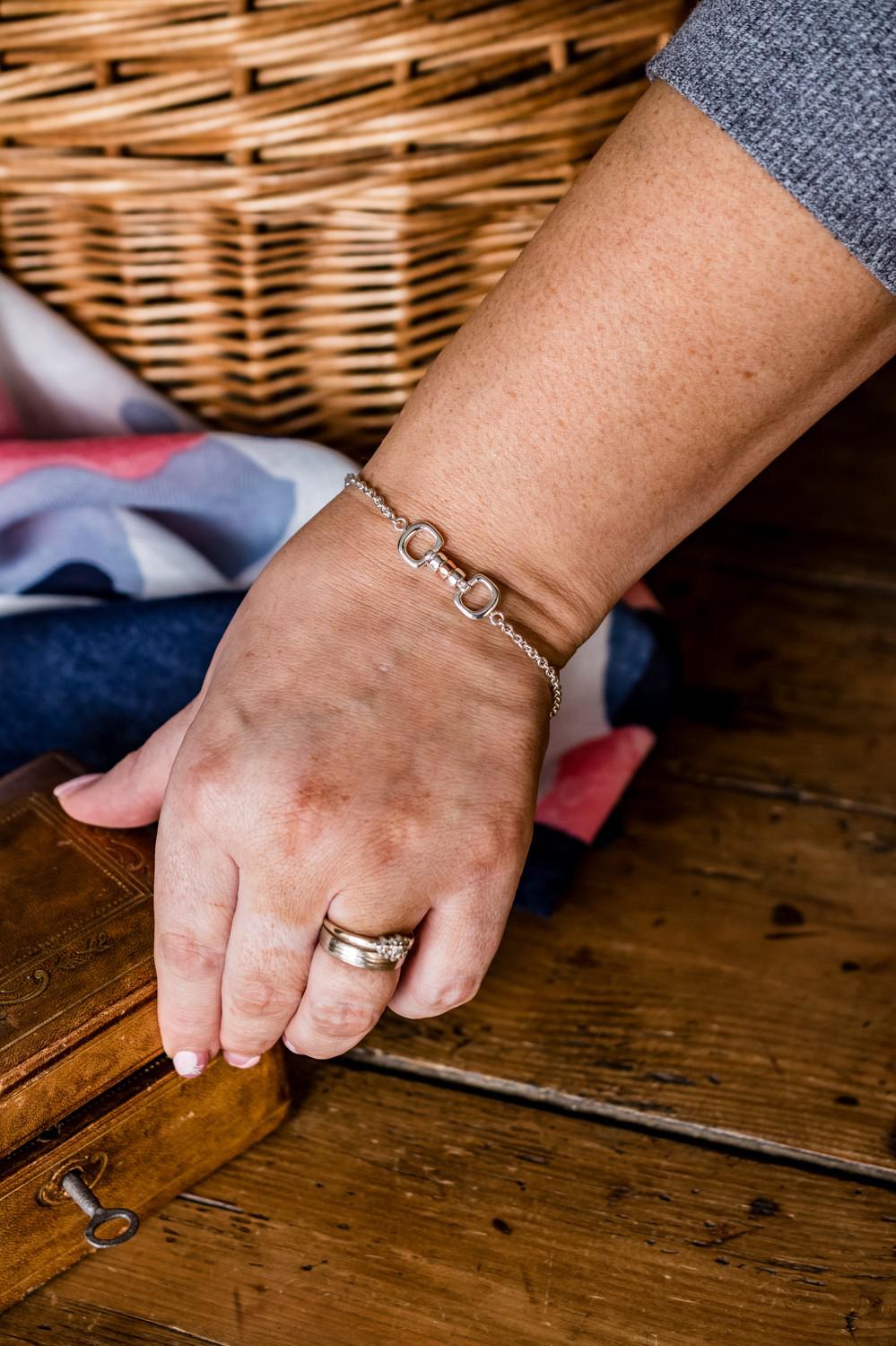 Exclusive Sterling Silver & 9ct Rose Gold Cherry Roller Snaffle Fob Bracelet